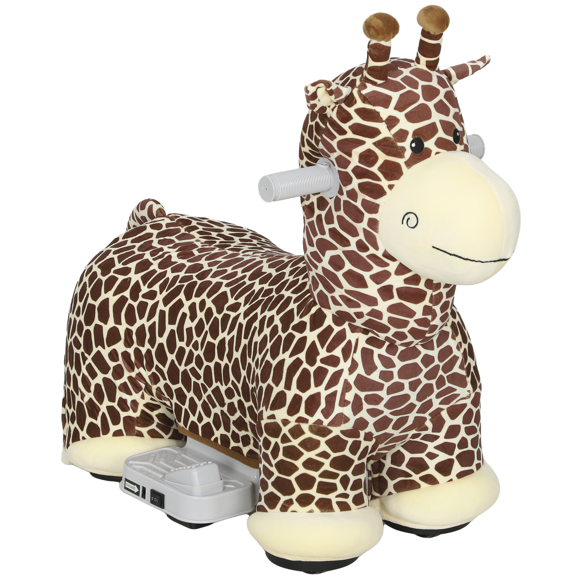 Giraffe zum Reiten, fahrendes Reitpferd in Giraffenform, Batteriebetrieb, waschbarer Bezug, Pedale, leise Räder, Musik, 1,5-5 Jahre, Braun