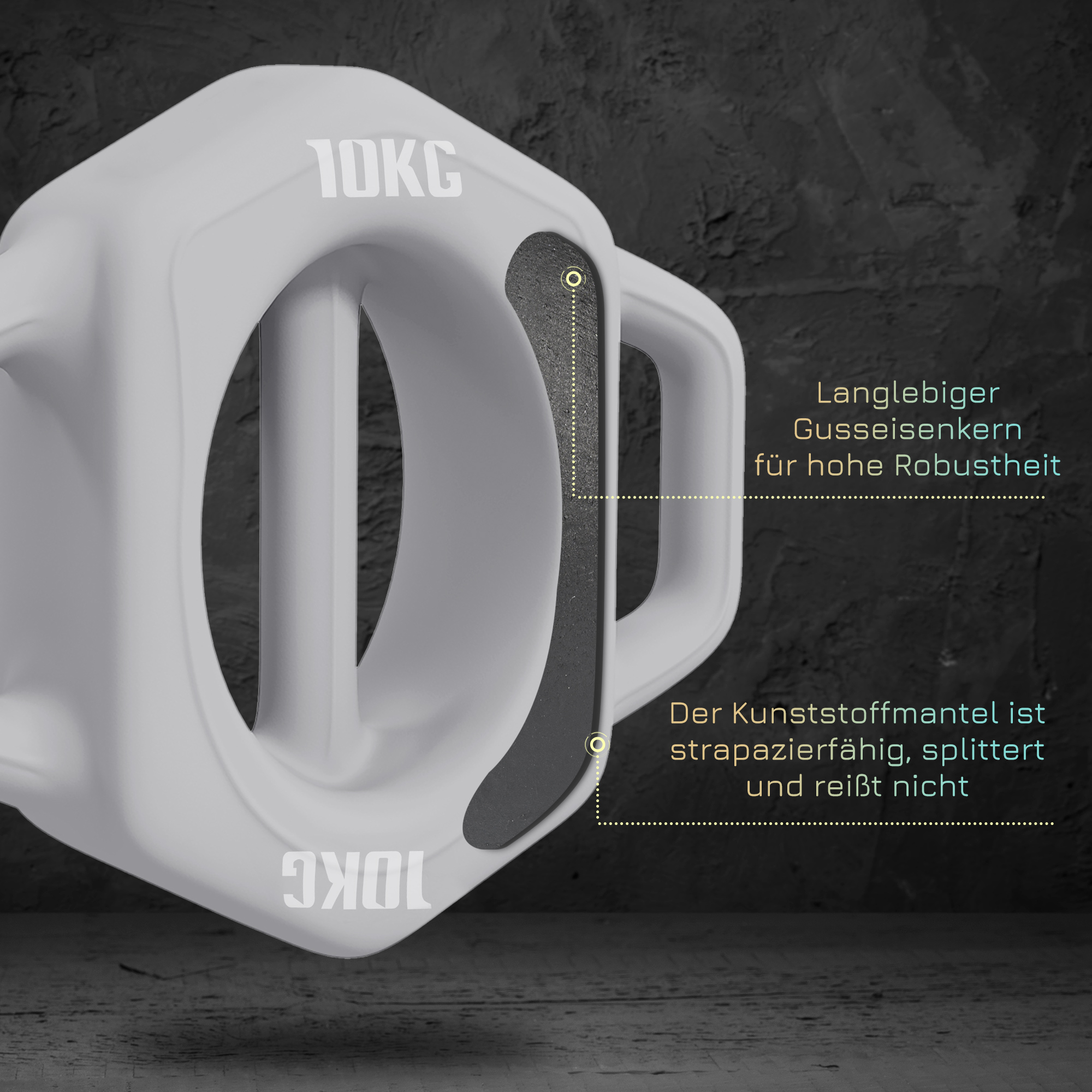 3-in-1 Multifunktionshantel, 10 kg, rutschfest, geruchsarm, Kunststoffmantel, Eisenkern, grau