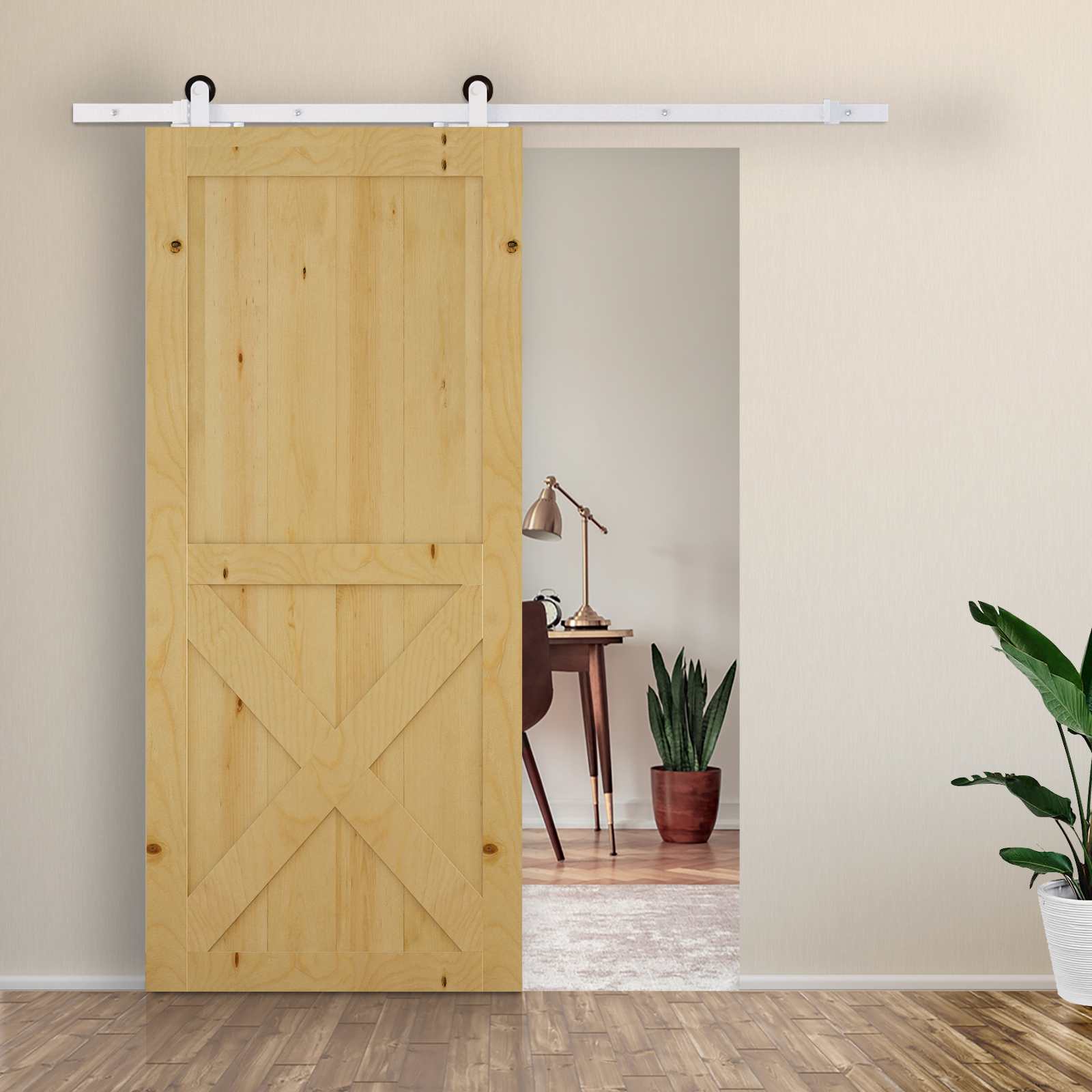 Gleitschienen-Bausatz für Schiebetür, leise Rollen, platzsparend, Karbonstahl, Weiß, 183 cm