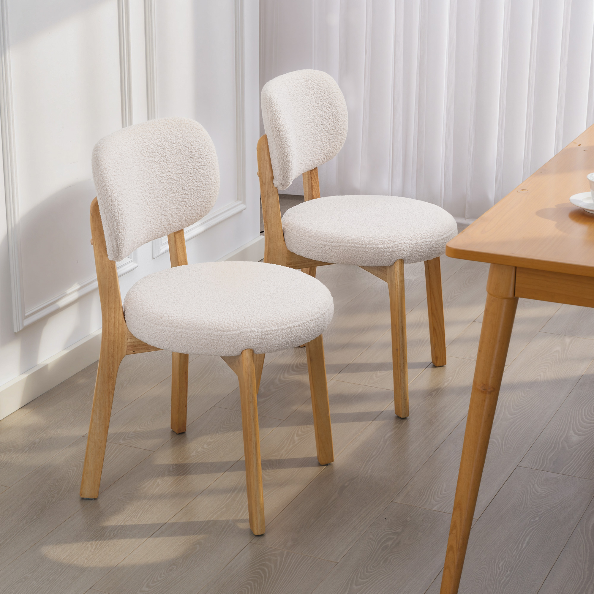 Esszimmerstühle 2er-Set, Küchenstuhl mit breitem Sitz, geschwungener Rückenlehne, für Wohnzimmer, Esszimmer, Creme