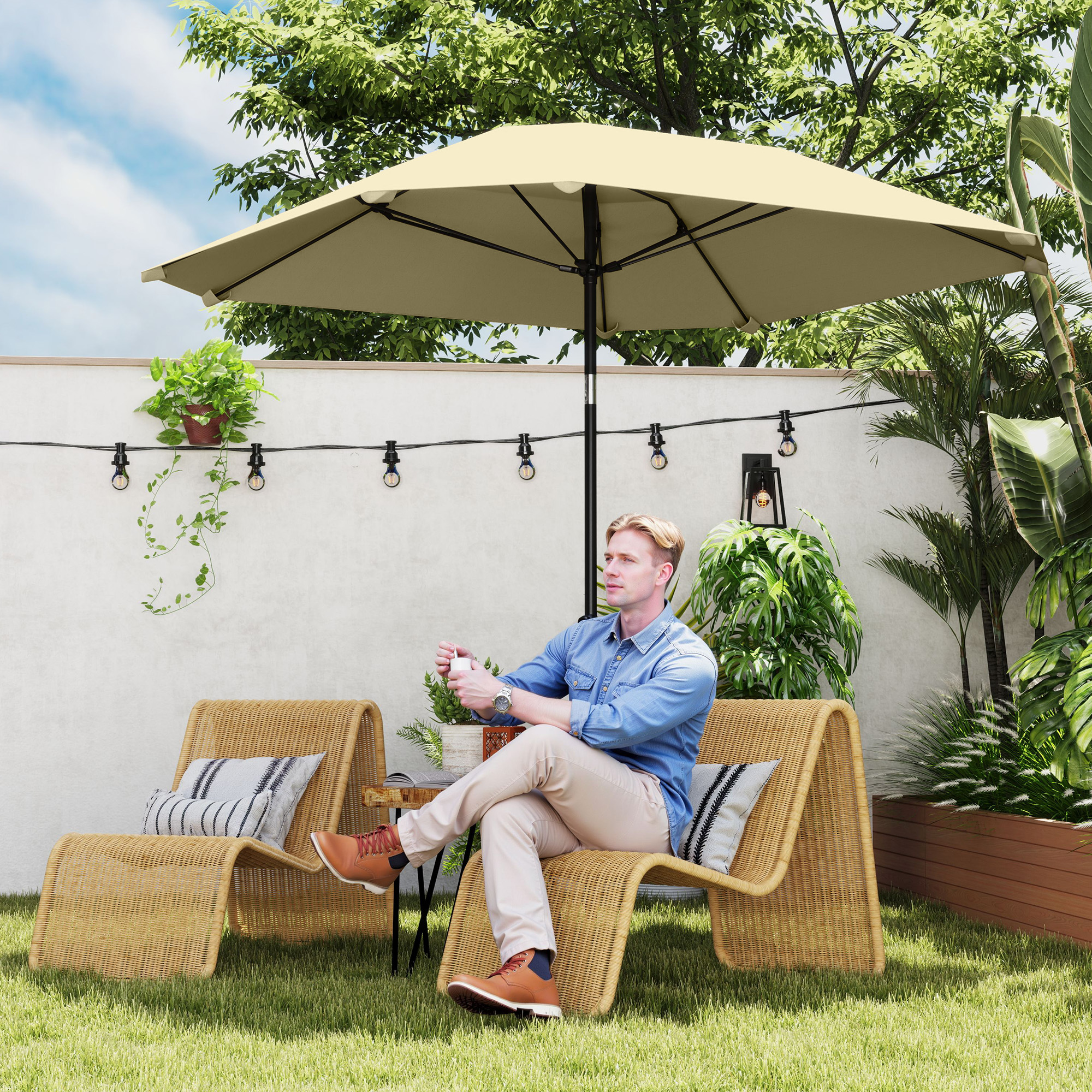 2,3 m Sonnenschirm ohne Basis, Verstellbarer Terrassenschirm mit Kurbel, Polyester, Aluminium, Fiberglas, Beige