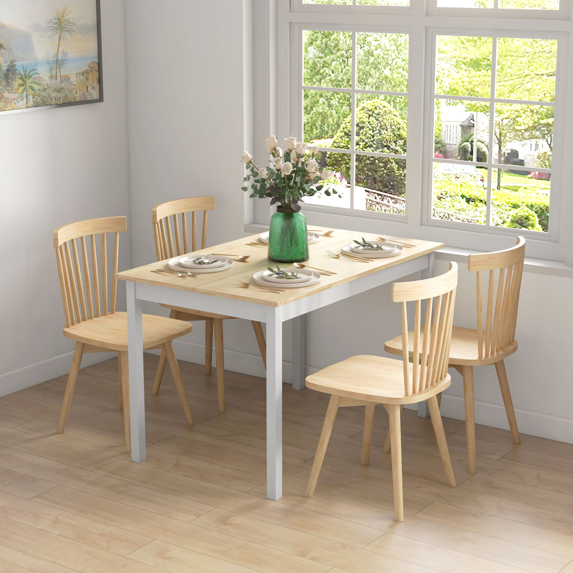 Esstisch, 120 x 75 cm Küchentisch mit Landhaus-Stil für 4 Personen, Holztisch für Wohnzimmer, Esszimmer, Natur
