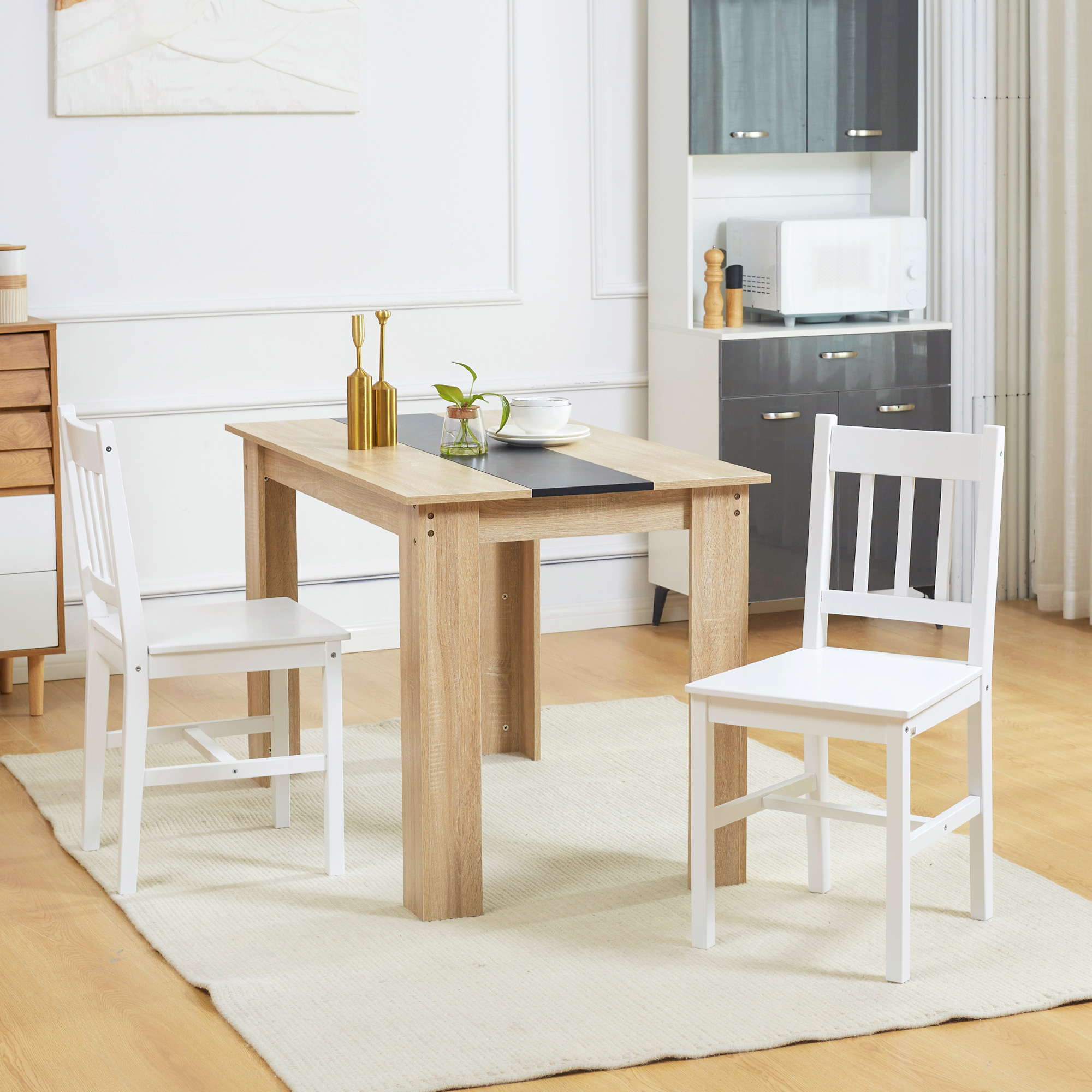 2er-Set Esszimmerstühle Küchenstühle Stühle, Massivholz, 41 cm x 46,5 cm x 85,5 cm, Weiß