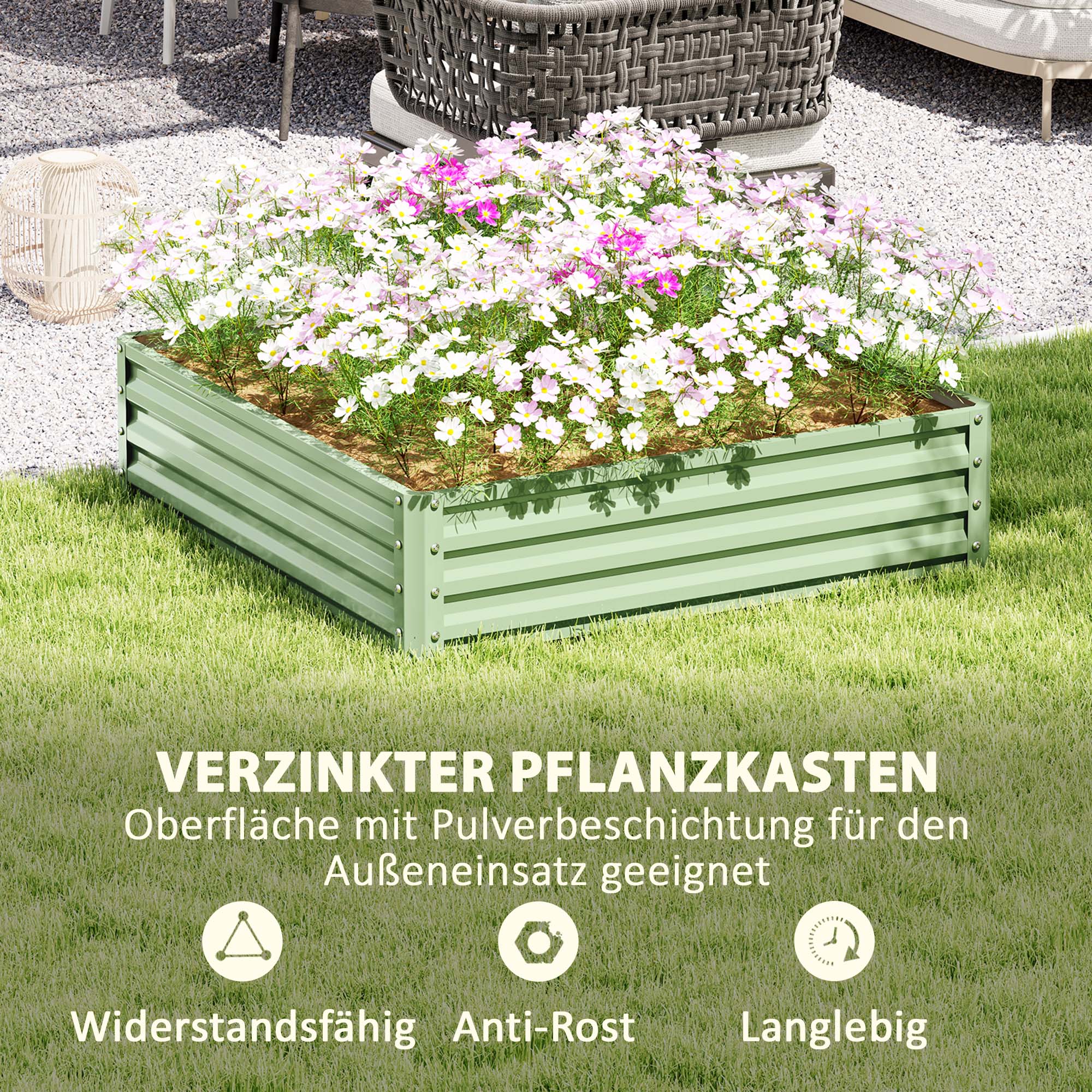 Gartenbeet, Pflanzkasten mit Stahlgehäuse, Grün, 120 x 120 x 30 cm