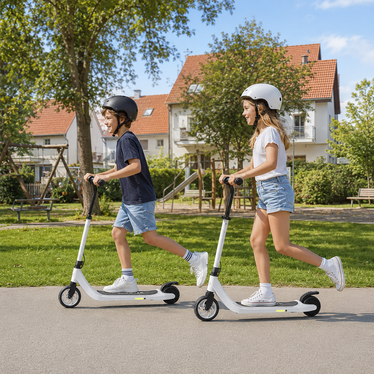 E-Scooter, Elektro-Tretroller, 6 km Reichweite, ab 6 Jahren, Stahlrahmen, schwarz+weiß, 76 x 53 x 95cm