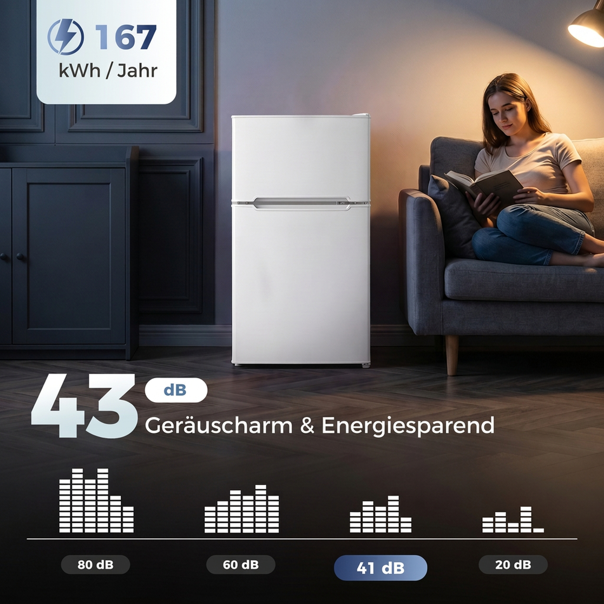 Mini Kühlschrank mit Gefrierfach 2-Türiger mit Einstellbarem Thermostat Kleiner Getränkekühlschrank 90L Weiß