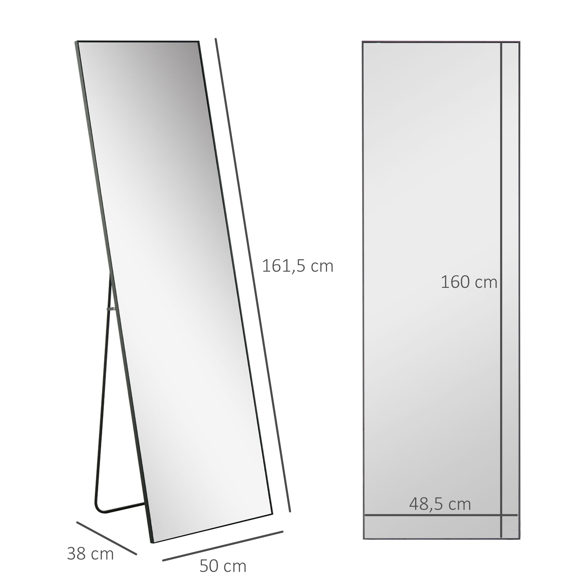 Großer Standspiegel, Wandspiegel, Ganzkörperspiegel, 161,5 cm, Silber