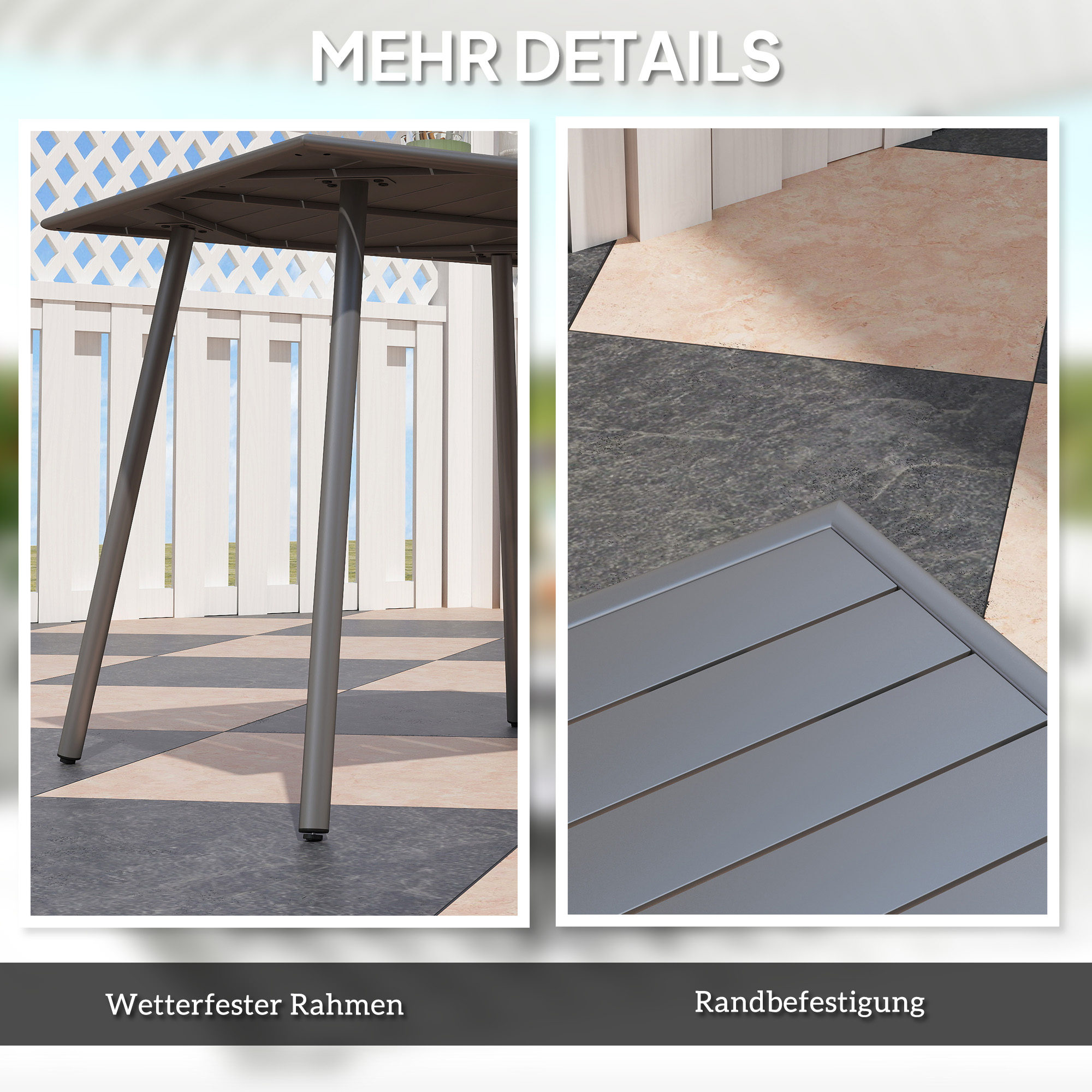 Gartentisch, Outdoor-Esstisch für 4 Personen, Stahlrahmen, leicht zu reinigen, rostbeständig, 80 x 80 x 74 cm, Grau