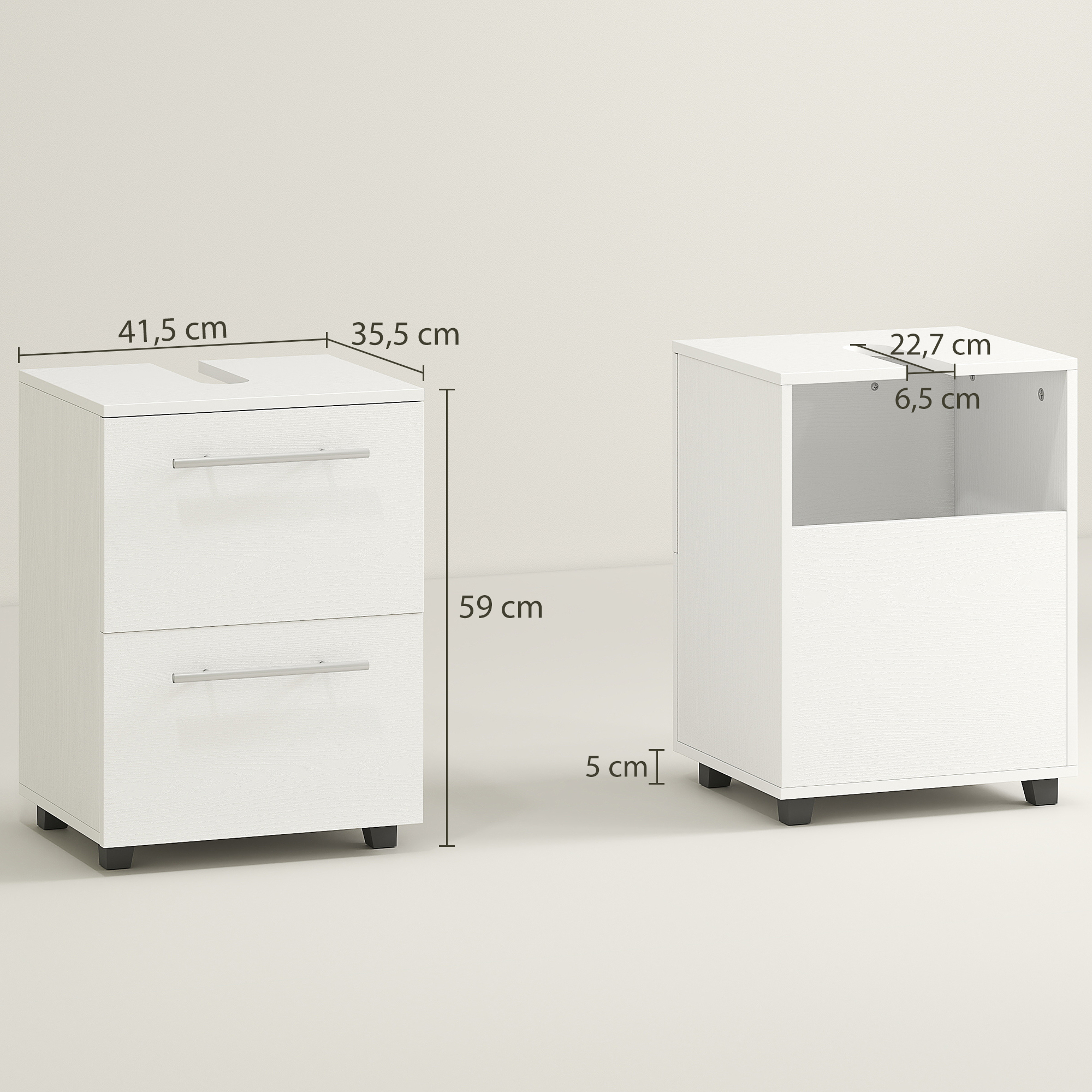 Badezimmerschrank, Waschbecken-Kommode mit Schublade, kompakt, Spanplatte, Weiß