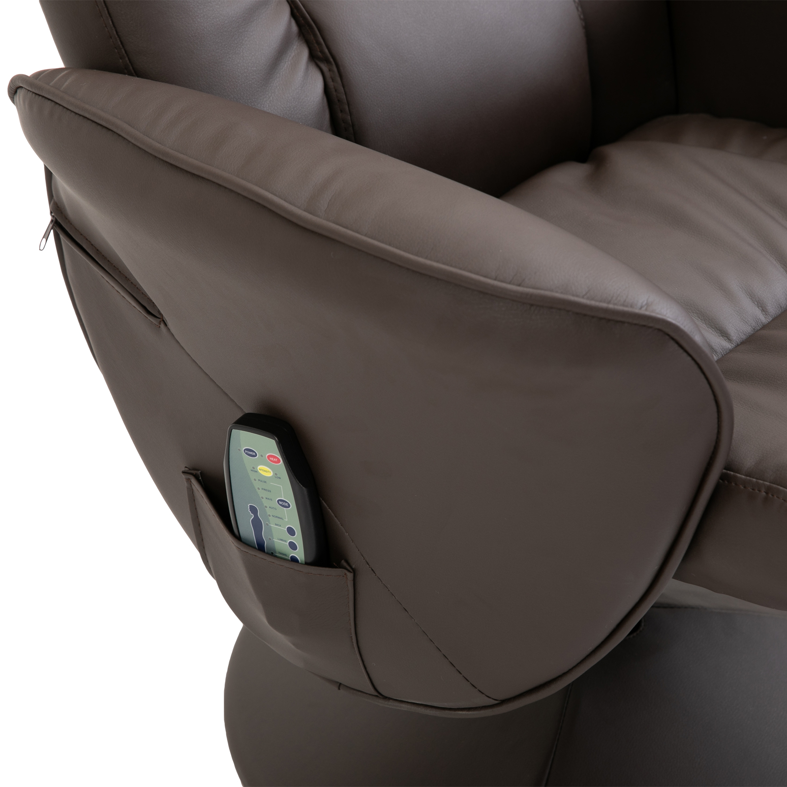 Relaxsessel mit Hocker, drehbarer Fernsehsessel mit 10 Massagepunkte, Liegefunktion, Massagesessel mit Fernbedienung, Seitentasche, TV-Sessel, Kunstleder, Braun