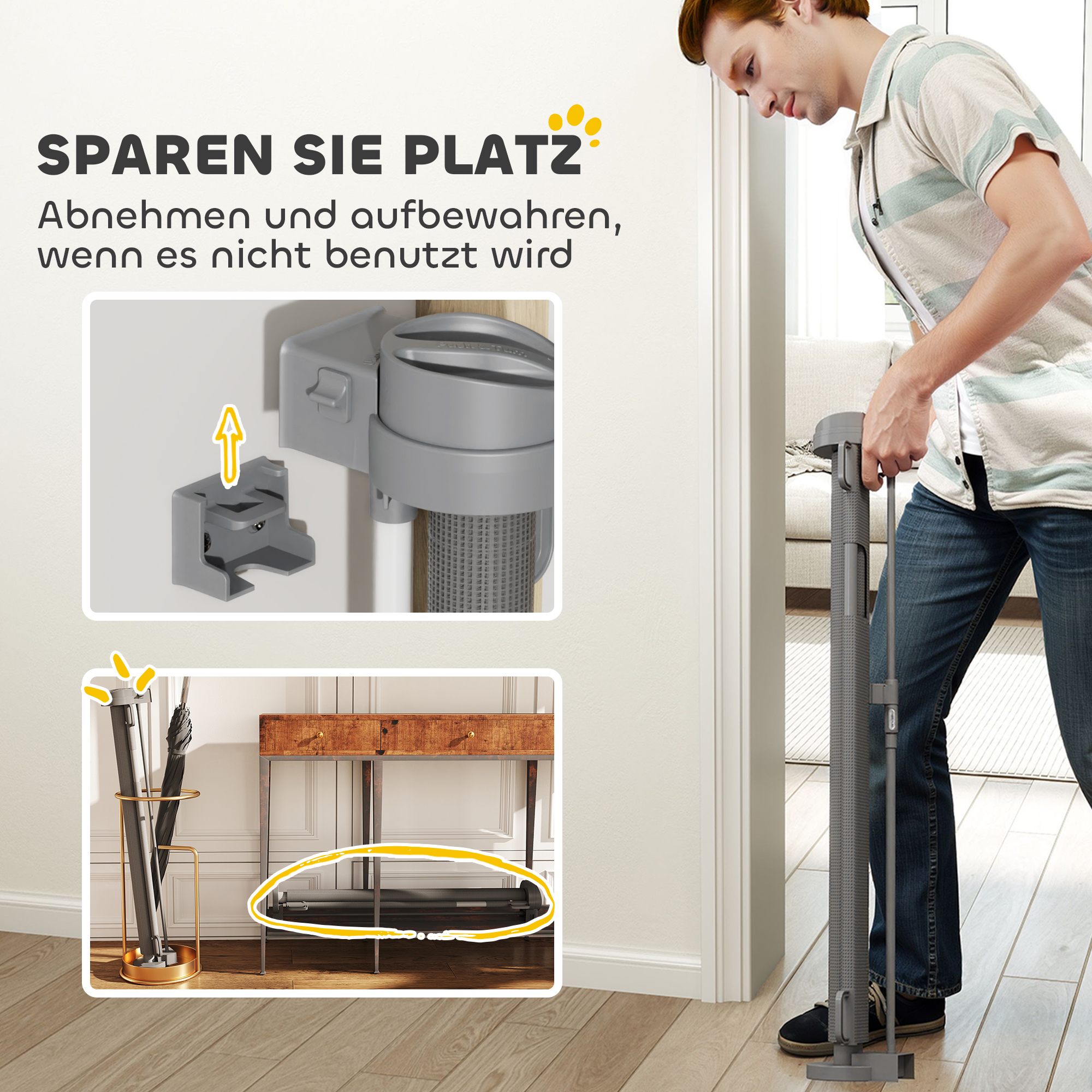 Treppenschutzgitter Ausziehbar 0-136cm 87 cm Hoch Türschutzgitter für Haustiere 142 x 10 x 87 cm Grau
