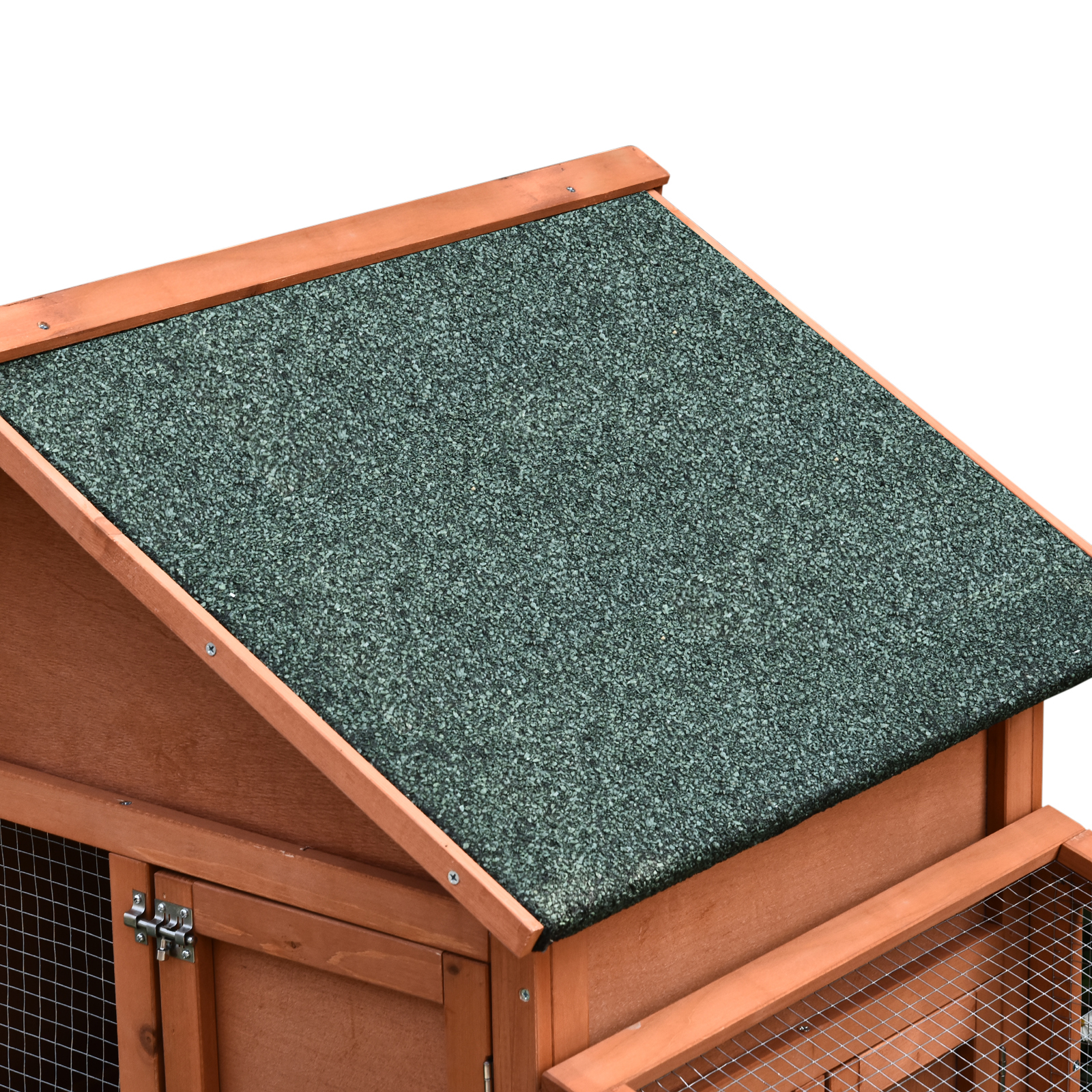 Kleintierstall Kleintierkäfig mit Asphaltdach Freilaufgehege Doppelstöckig Tannenholz Natur 144 x 64,5 x 100 cm