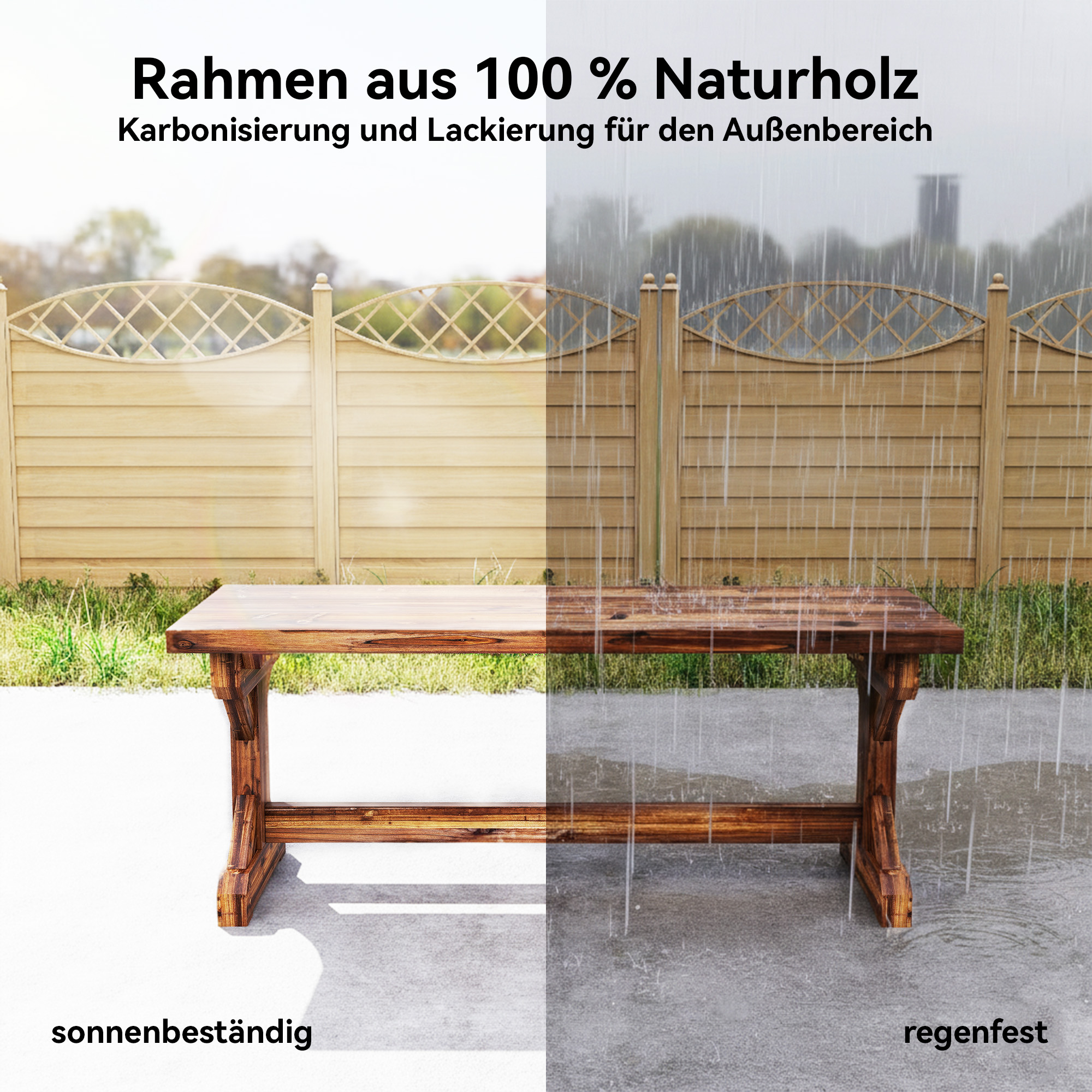 2-Sitzer Gartenbank wetterfest Sitzbank aus Holz Parkbank mit X-Basis  240kg Belastbar 114 x 40 x 46 cm Verkohlt