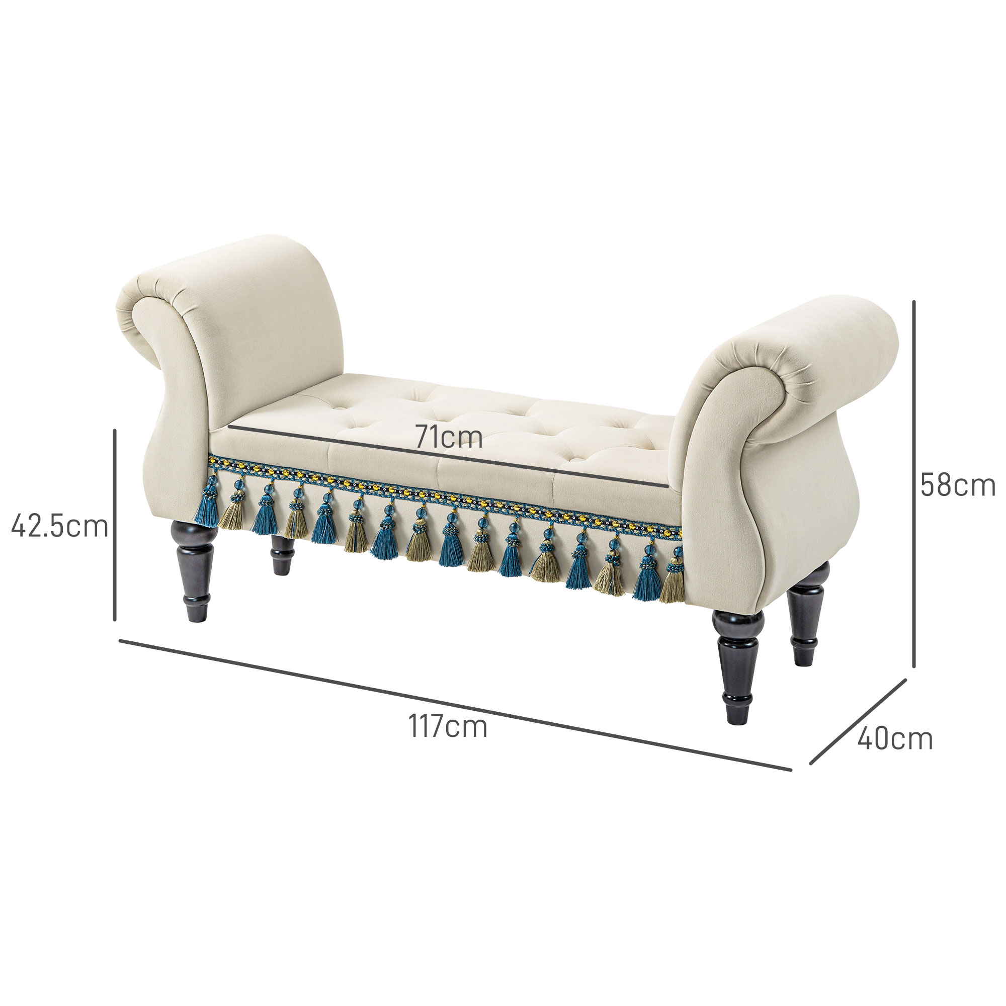 Polsterbank, Sitzbank, Vintage-Design, bis 150 kg, 117x40x58 cm, Beige
