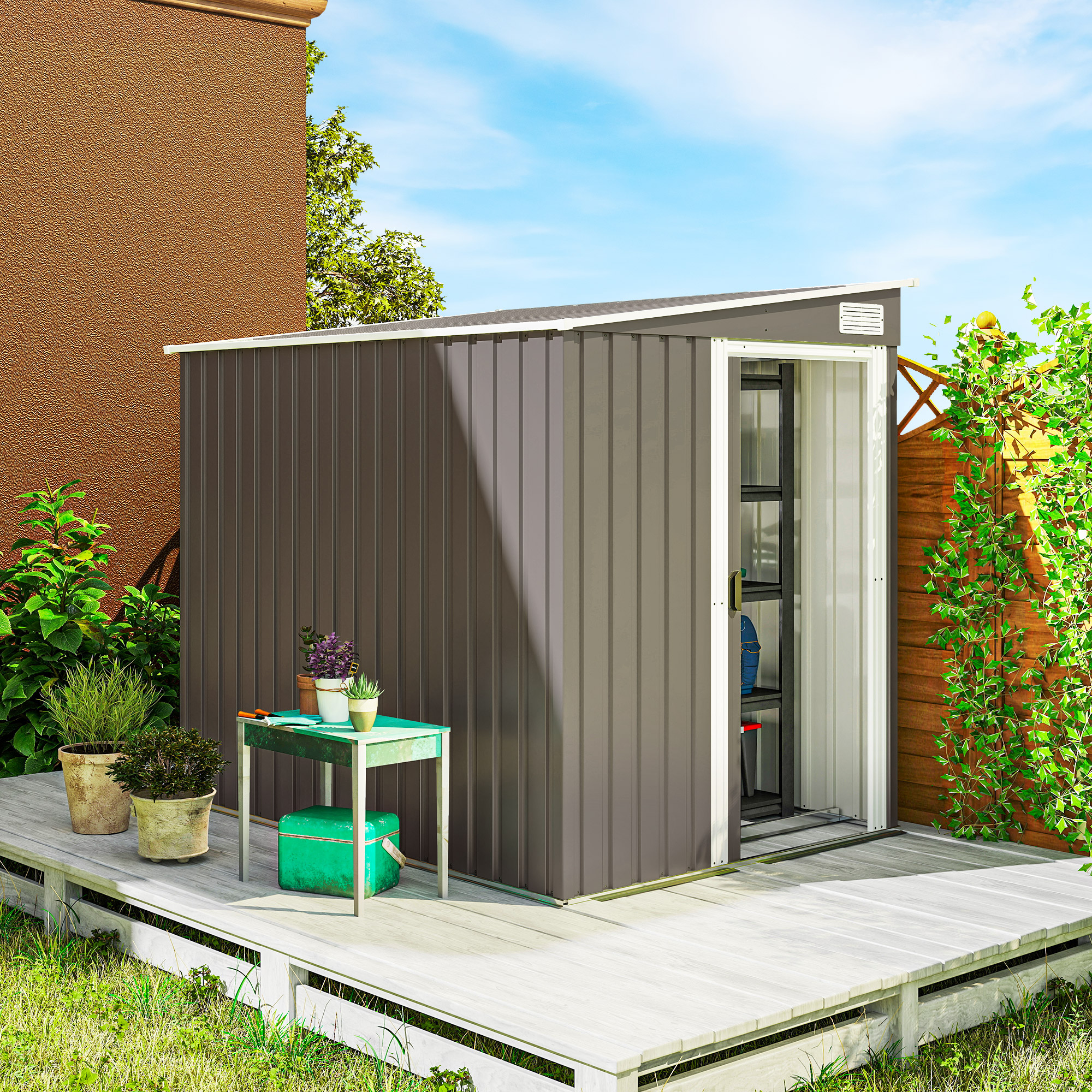 Metall Gerätehaus 2,81m² 154x206,5x181 cm Geräteschuppen mit Pultdach Fundament