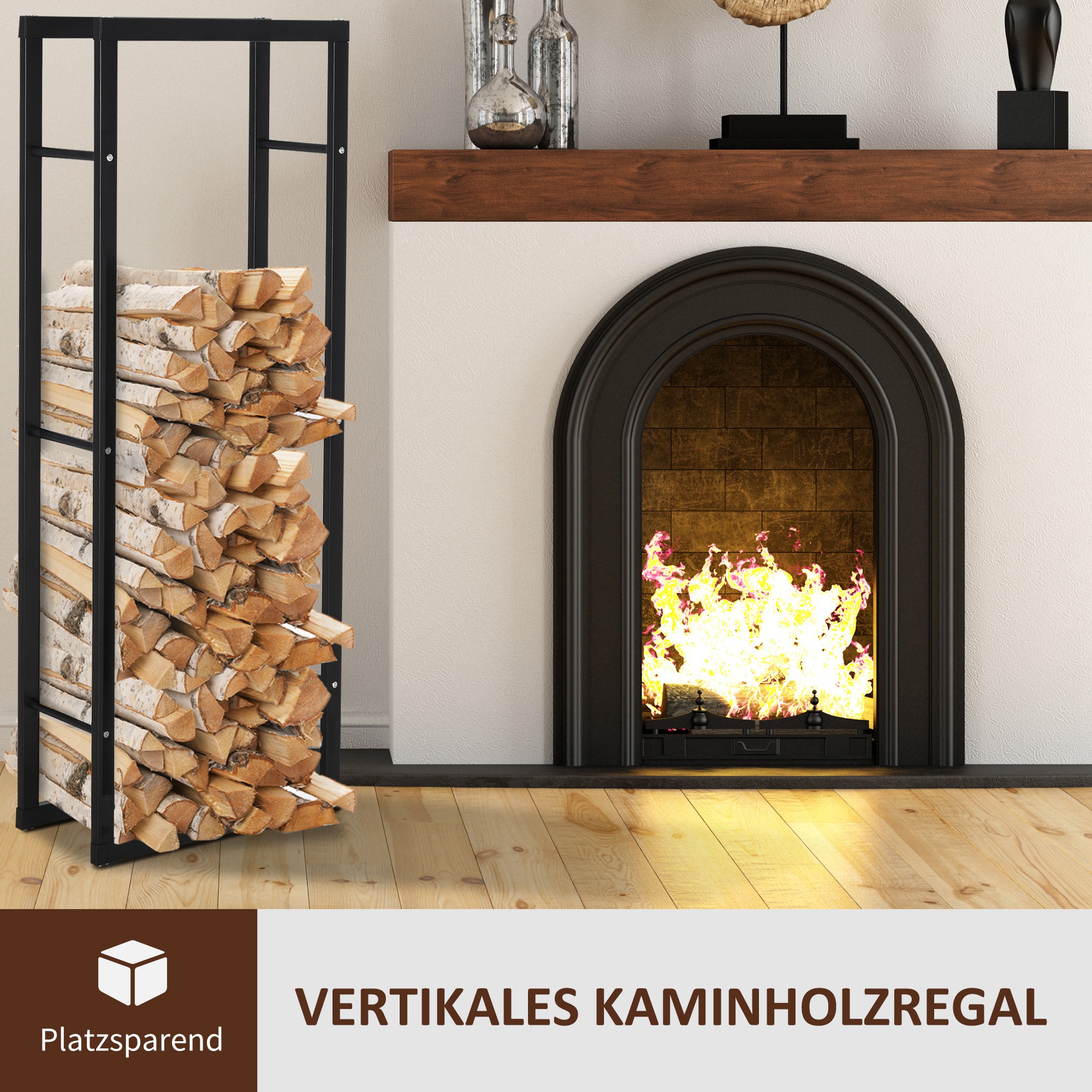Kaminholzregal Metall 40 x 25 x 150 cm Brennholzregal Stapelhilfe Stahlrahmen bis 100kg Kaminholzunterstand Outdoor Holzregal Feuerholzregal für Garten Terrasse Außen Schwarz