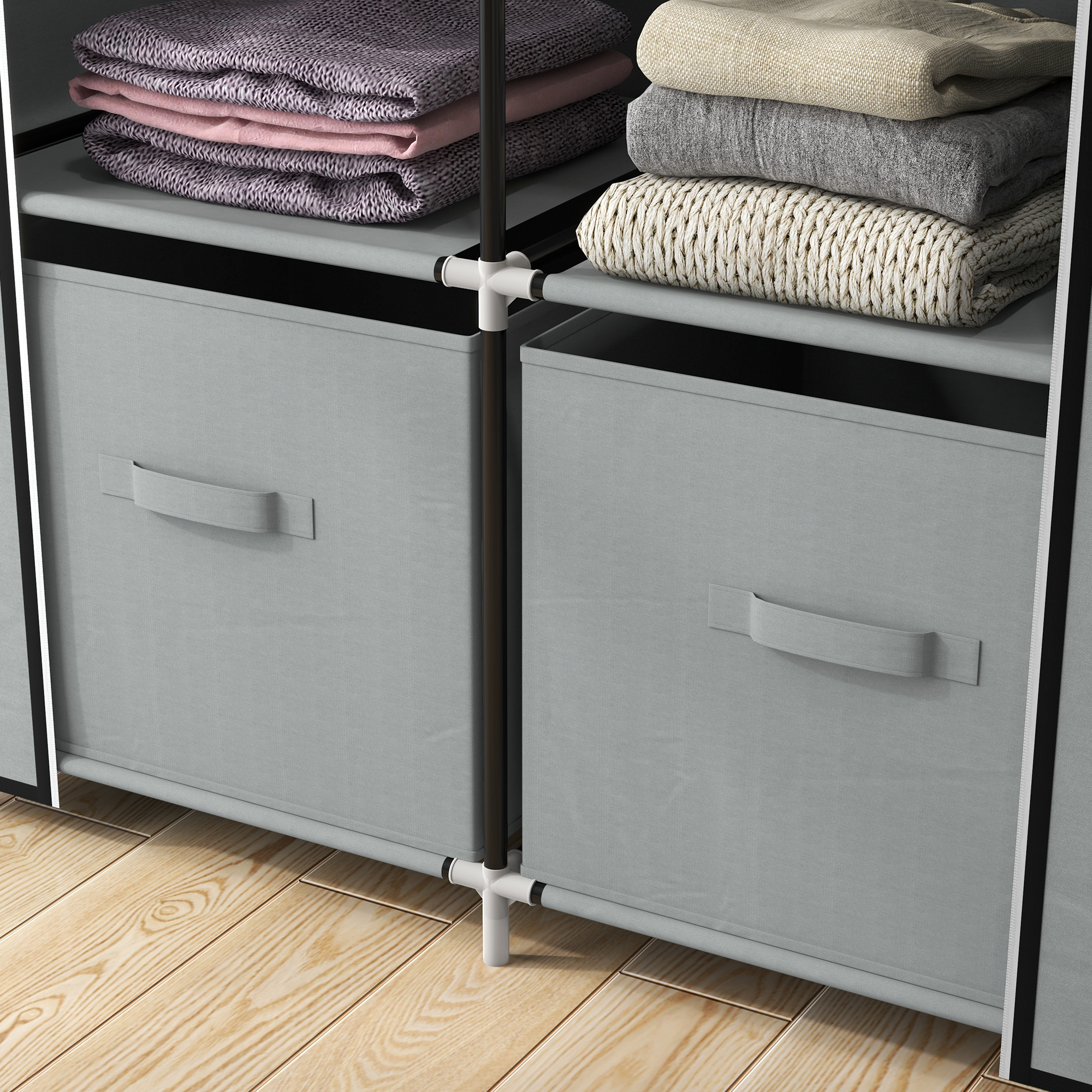 Kleiderschrank Stoffschrank 1 Kleiderstange, 2 Schubladen, 83 x 42.5 x 162,5 cm, Grau