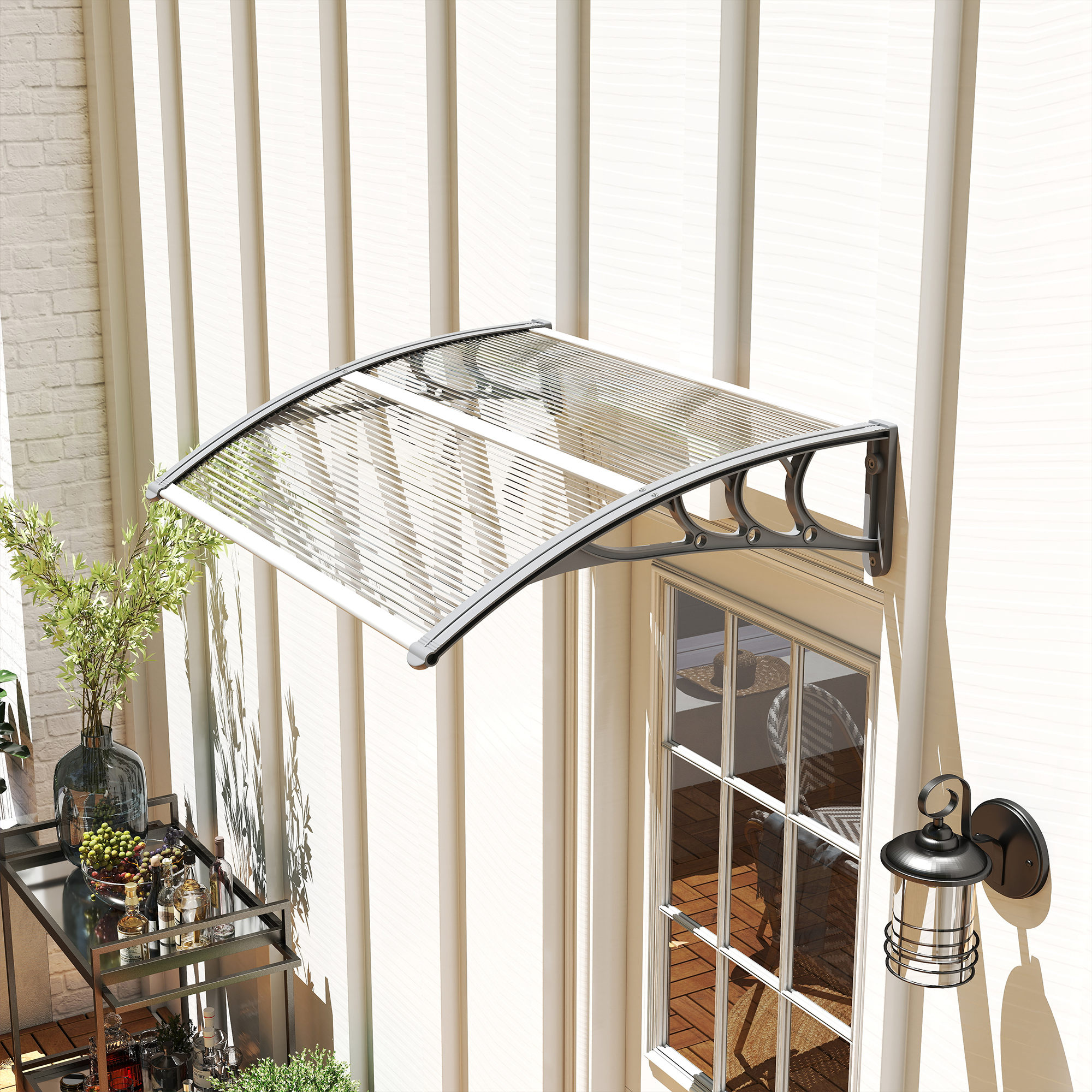 Vordach, Haustürvordach, Überdachung für Eingänge und Fenster, 100L x 75B x 23H cm, Silber
