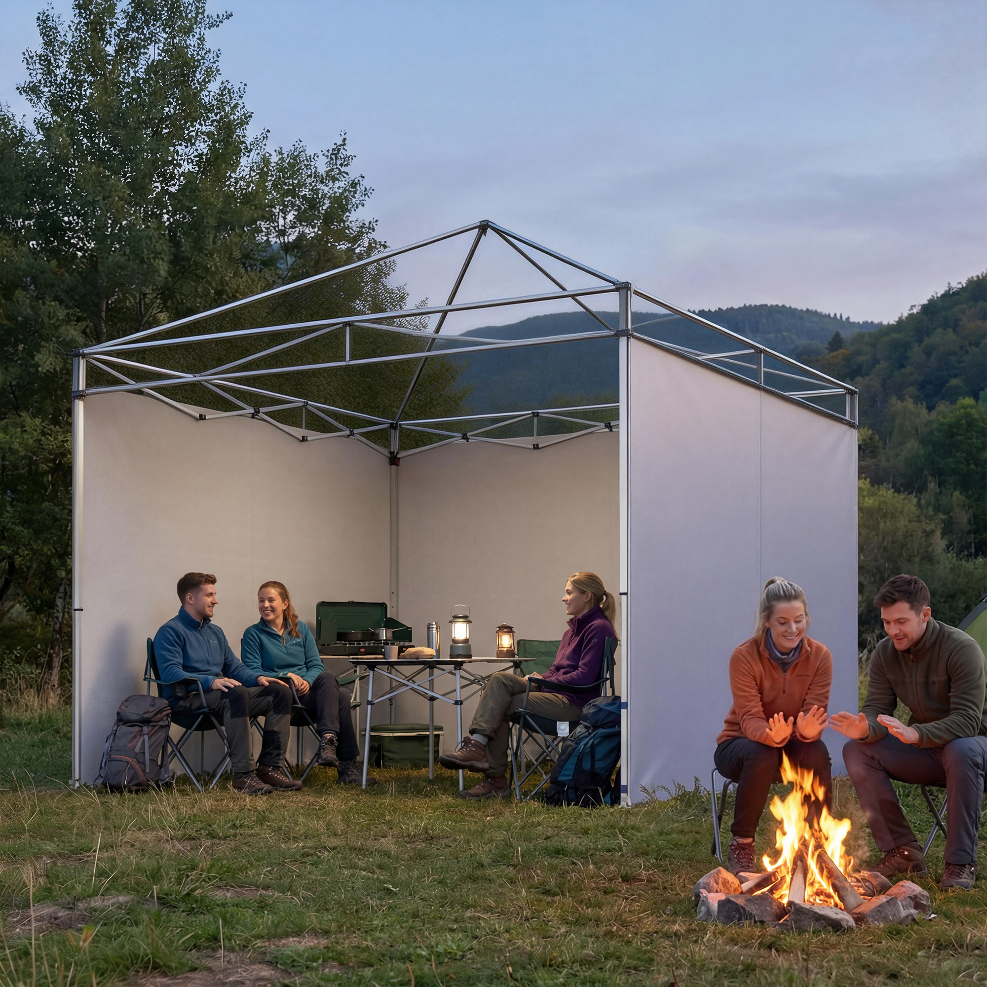 3-teiliges Set Seitenteile mit Reißverschluss für 3 x 3 m Pavillon, Dunkelblau