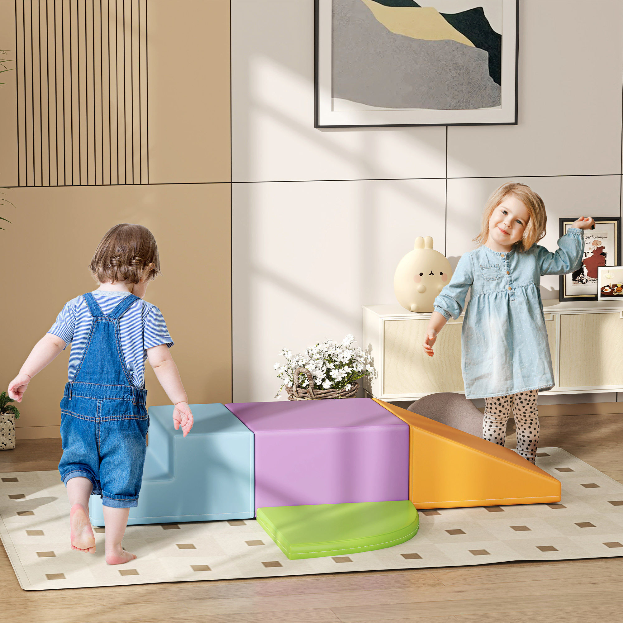 Saftbaustein-Set für Kinder, Kletter- und Krabbelspielzeug, weiches Kunstleder, EPE-Schaum, Mehrfarbig