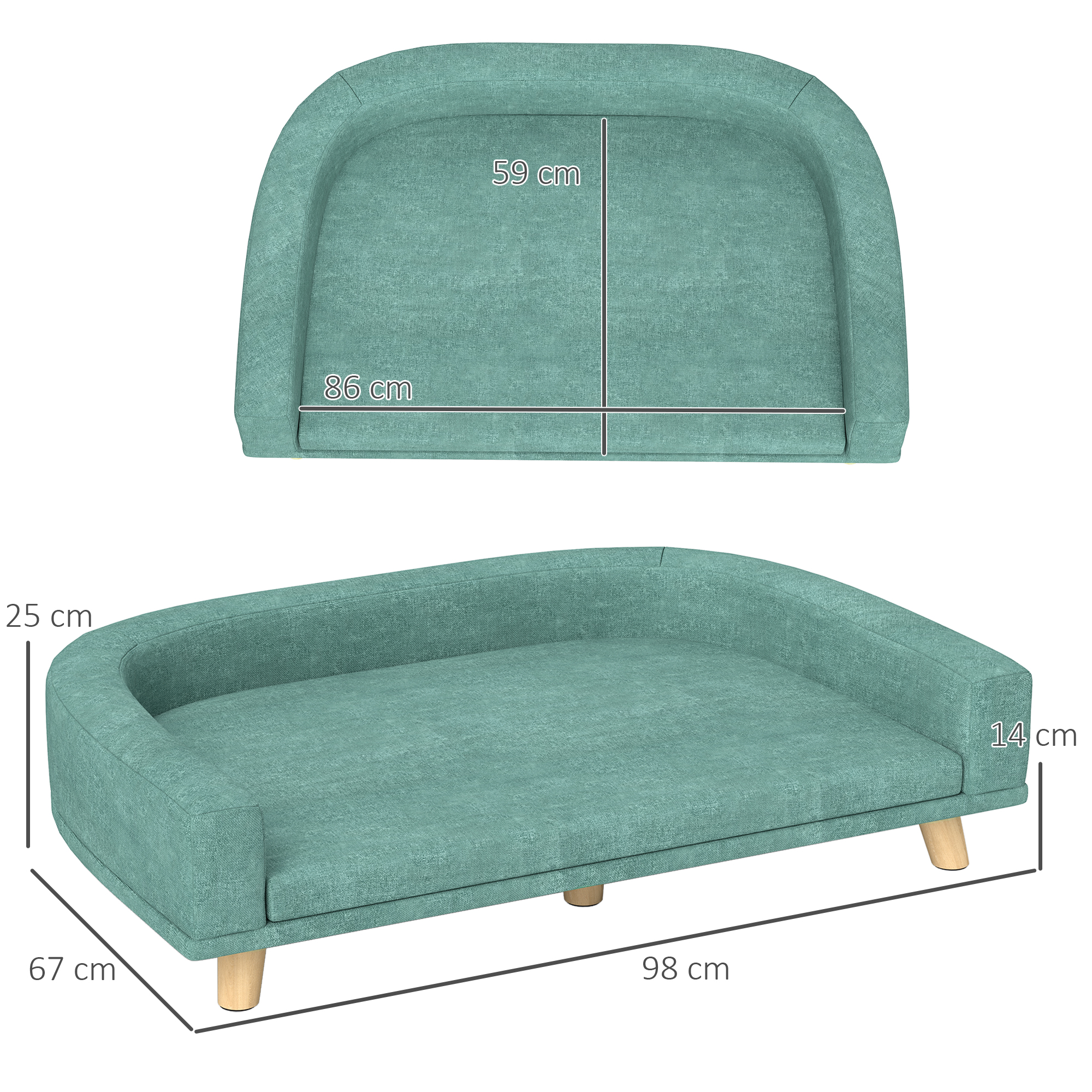 Hundebett Hundesofa Haustiersofa, Eukolyptusholz, 98 x 67 x 25 cm, Grün