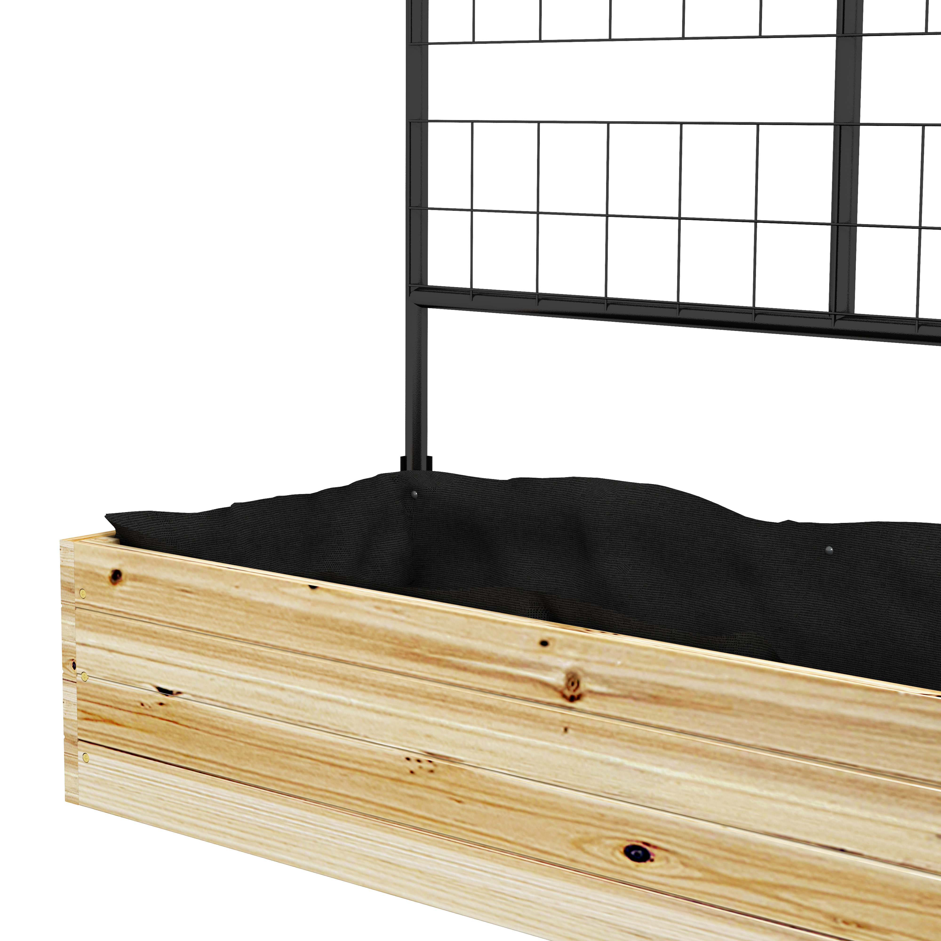 Hochbeet mit Rankgitter, Innenfutter aus Vlies, Naturholz, Stahl, 80x38x145 cm, Schwarz