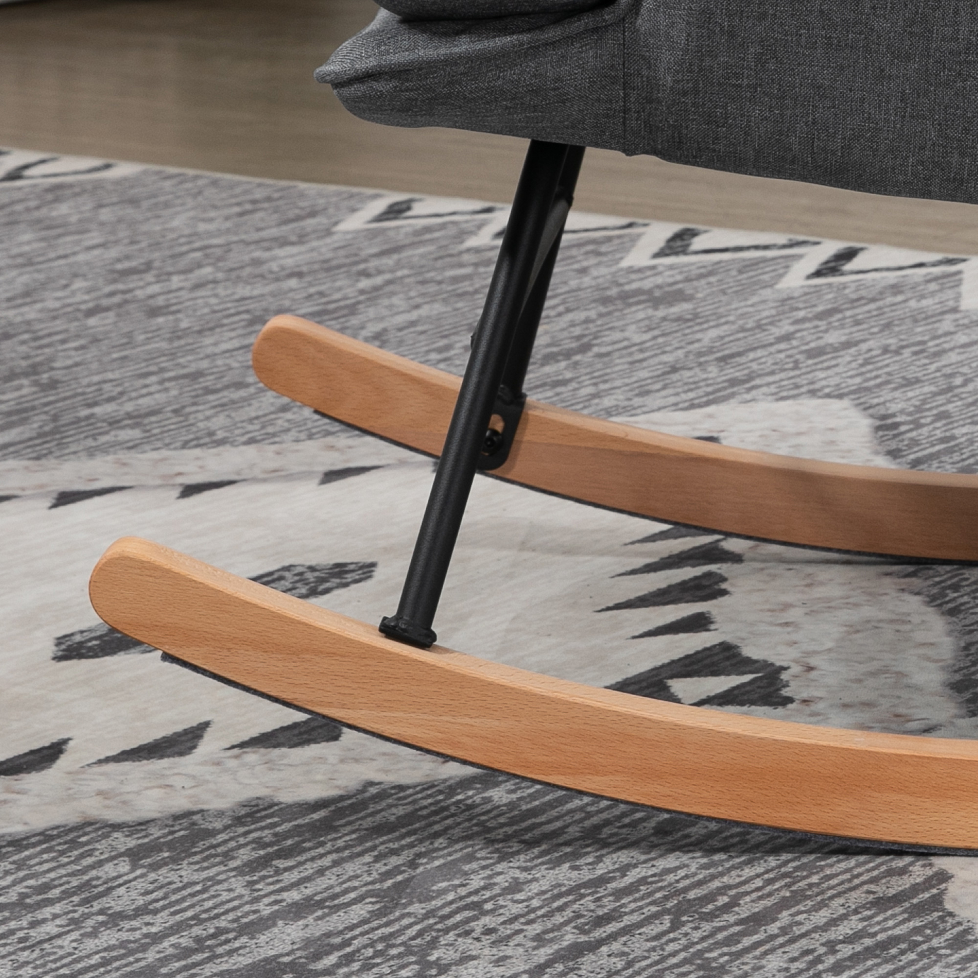 Schaukelstuhl mit Hocker, komfortabel, bis 130 kg, Leinenoptik, 64x89x90cm, Grau