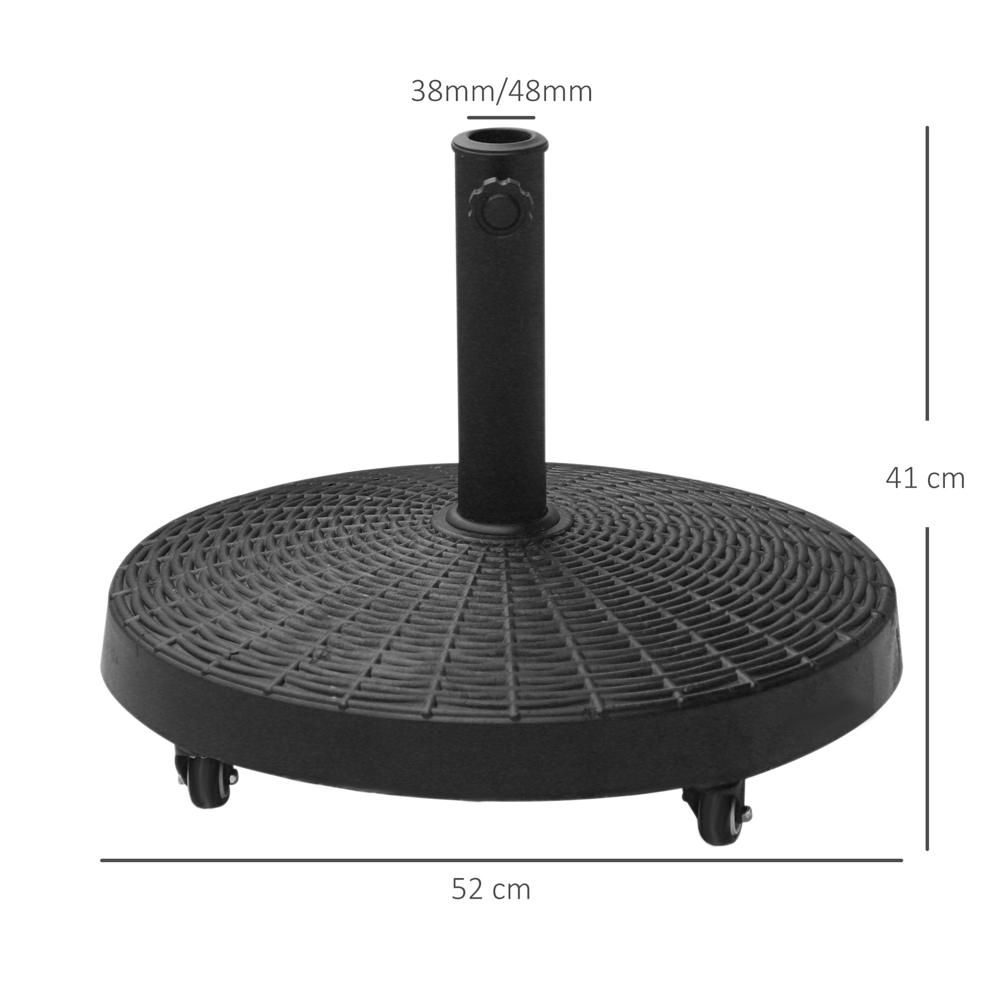 Sonnenschirmständer 25kg Schirmständer mit Rollen rund Rattanoptik Ständer für Schirmstangen mit Ø38/48 mm Ständer für Garten, Balkon, Schwarz
