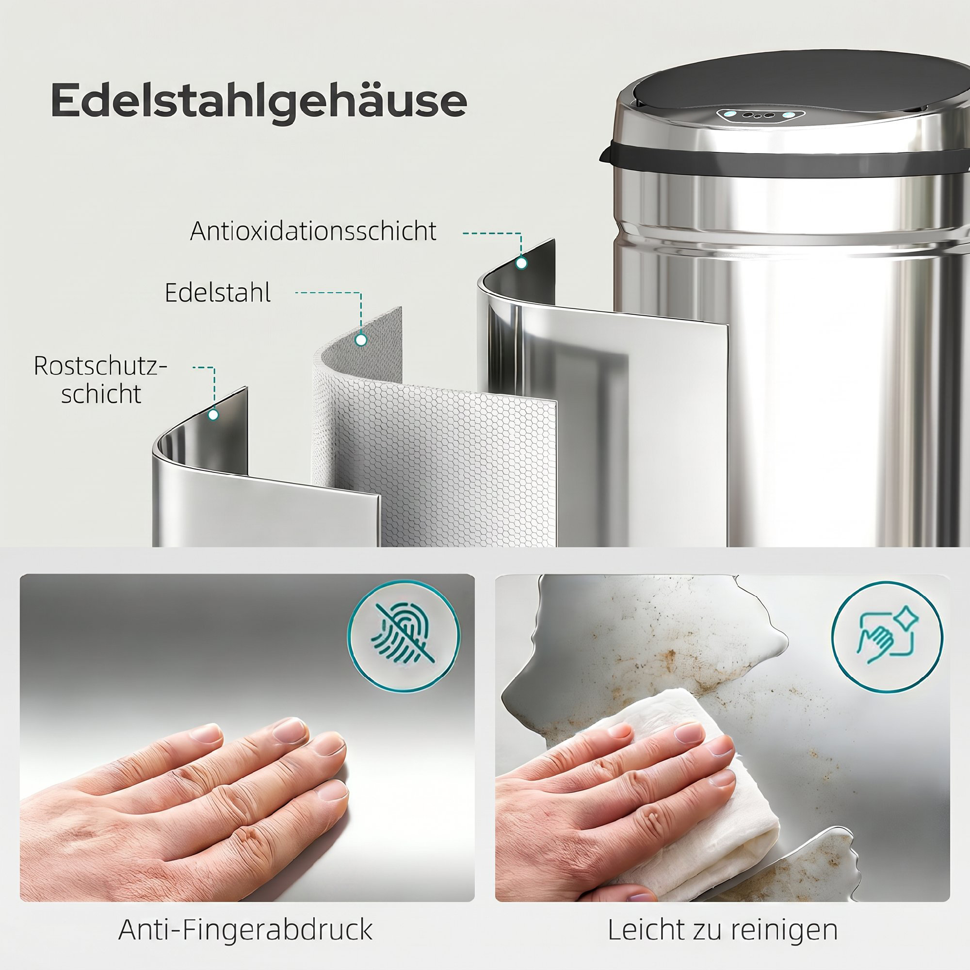 42 L Sensor Mülleimer, Automatischer Abfalleimer, Rostfreier Kücheneimer mit Infrarotsensor, für Küche, Esszimmer