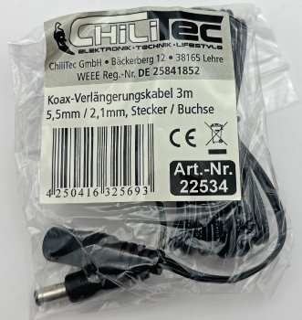 Verlängerungskabel für Netzteile 3m / 5,5mm / 2,1mm, Stecker / Buchse