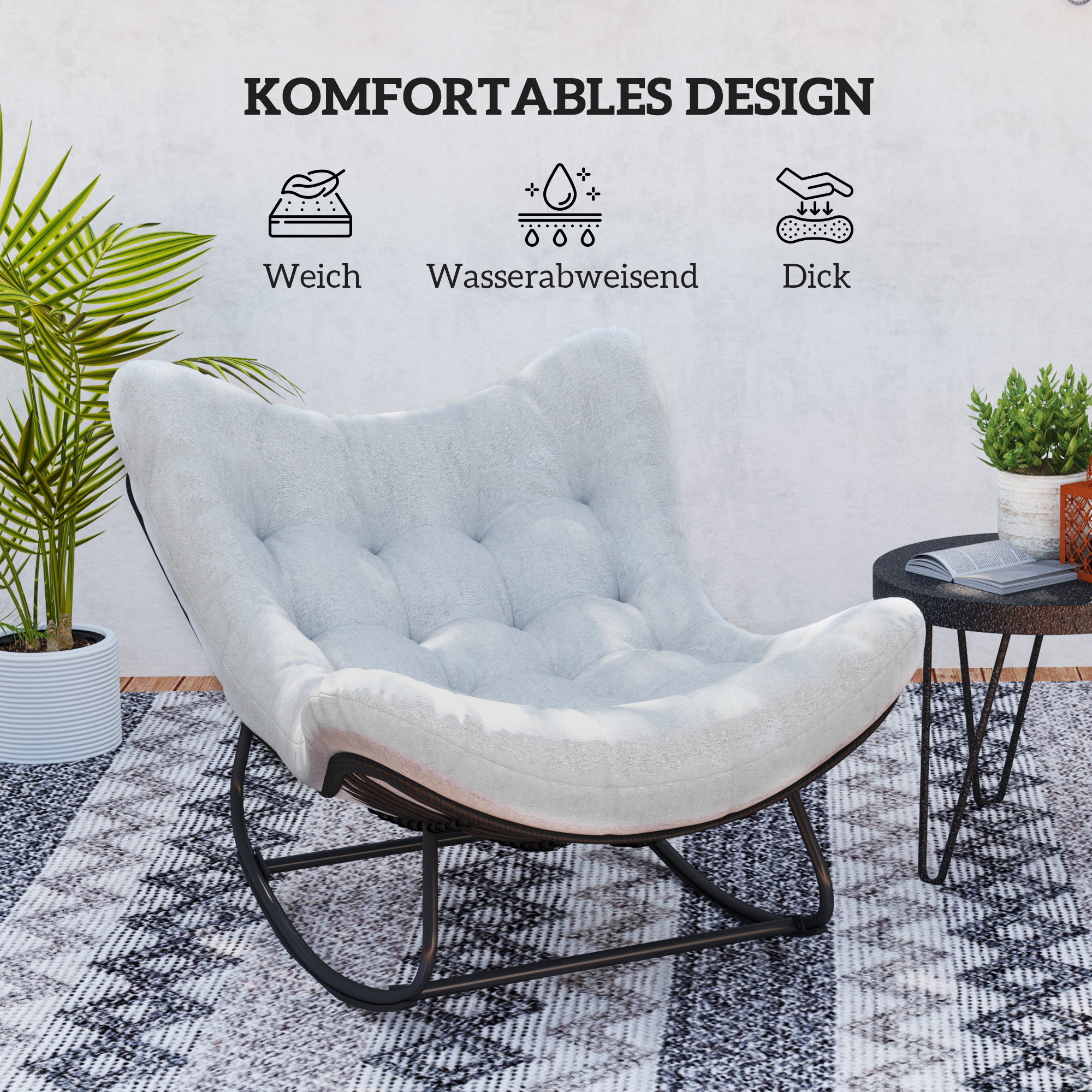 Rattan Schaukelstuhl Gartenbank mit Stahlrahmen Kissen 98 x 111 x 74 cm Grau