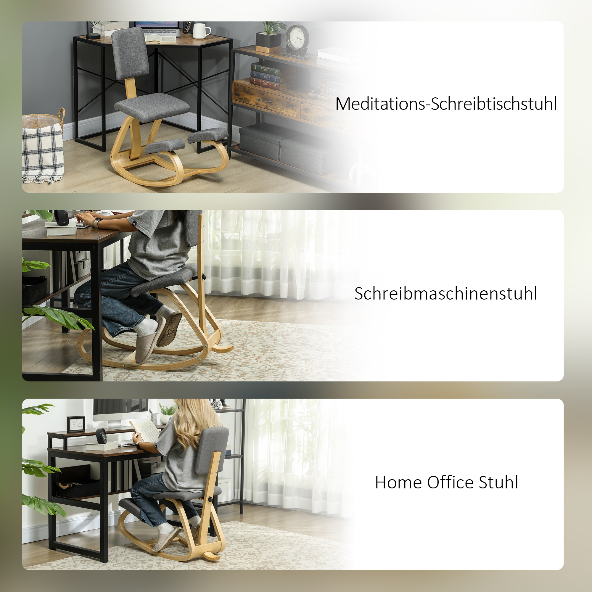 ergonomischer Kniestuhl, Kniehocker Gesundheitsstuhl für Zuhause, Büro, Meditation Grau
