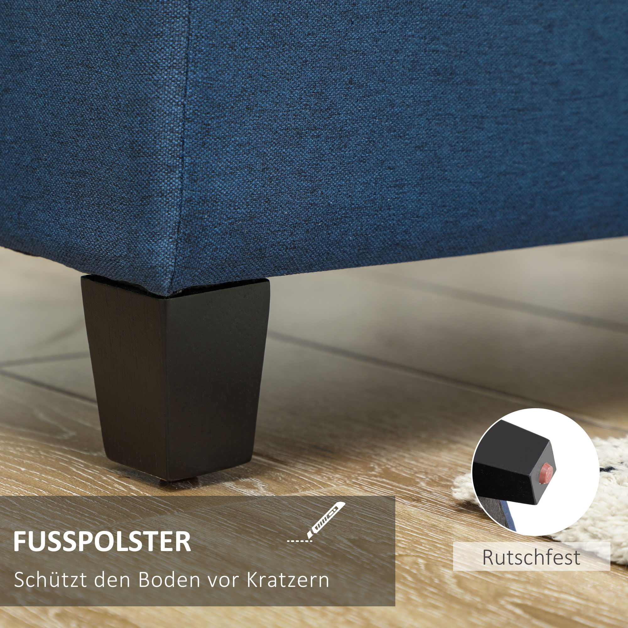 Sitzbank mit Stauraum, Ottomane, Flurbank, Knopfheftung,125,1 cm x 48,9 cm x 41,3 cm, Blau