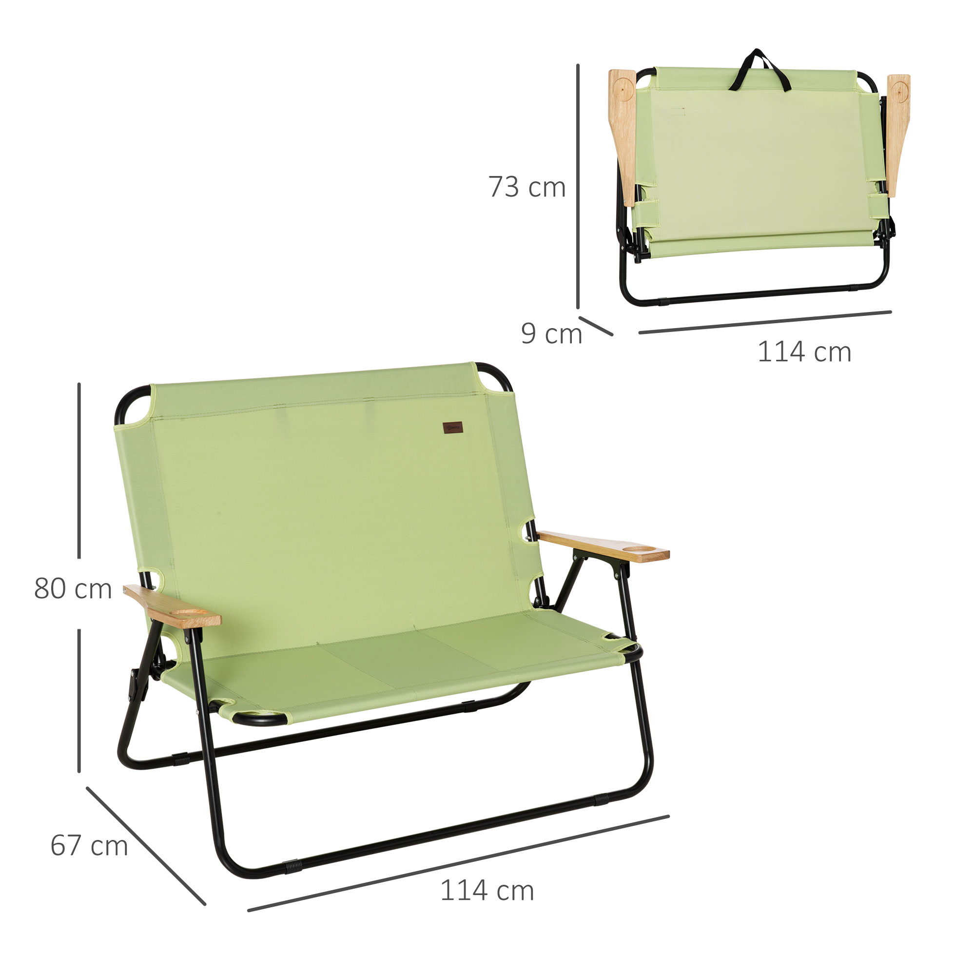 2-Sitzer Campingstuhl, klappbar, mit Getränkehalter, 141 x 67 x 80 cm, Grün