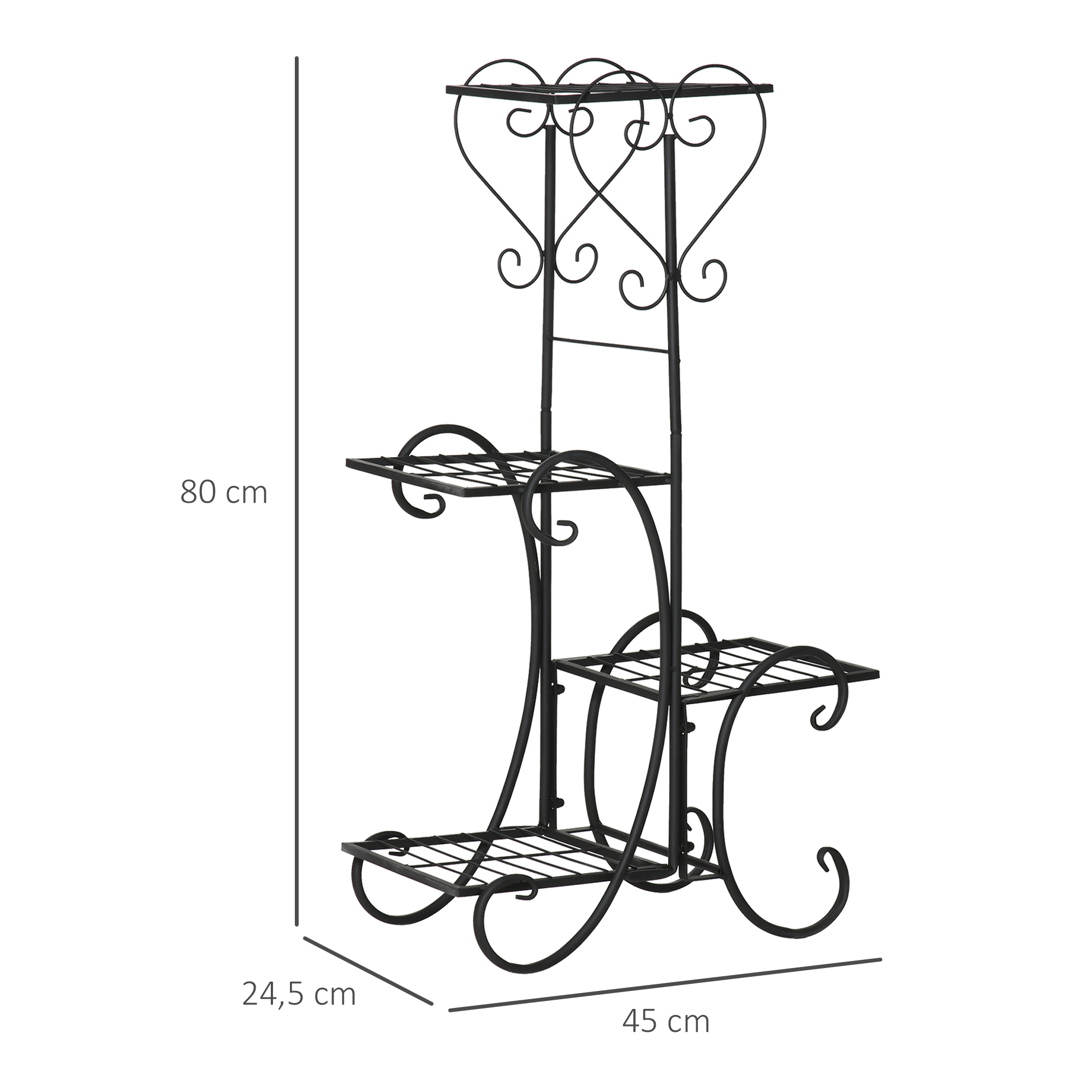 Blumenständer Blumenregal aus Metall 4 Ebenen Pflanzenregal Blumentreppe Blumenständer für innen und außen Garten Balkon Schwarz 45 x 24,5 x 80 cm