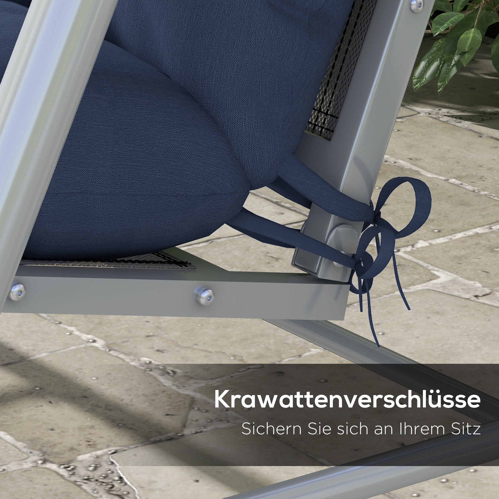 4er-Set Sitzkissen, 150x50 cm wasserabweisend Stuhlkissen mit Bindebänder, 10cm dick Marineblau