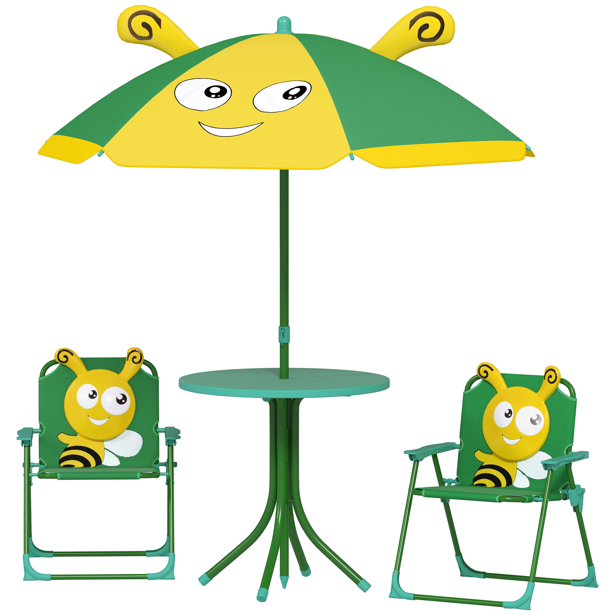Gartenmöbel-Set für Kinder, Stühle, Tisch, Sonnenschirm, Bienen-Design, Grün+Gelb