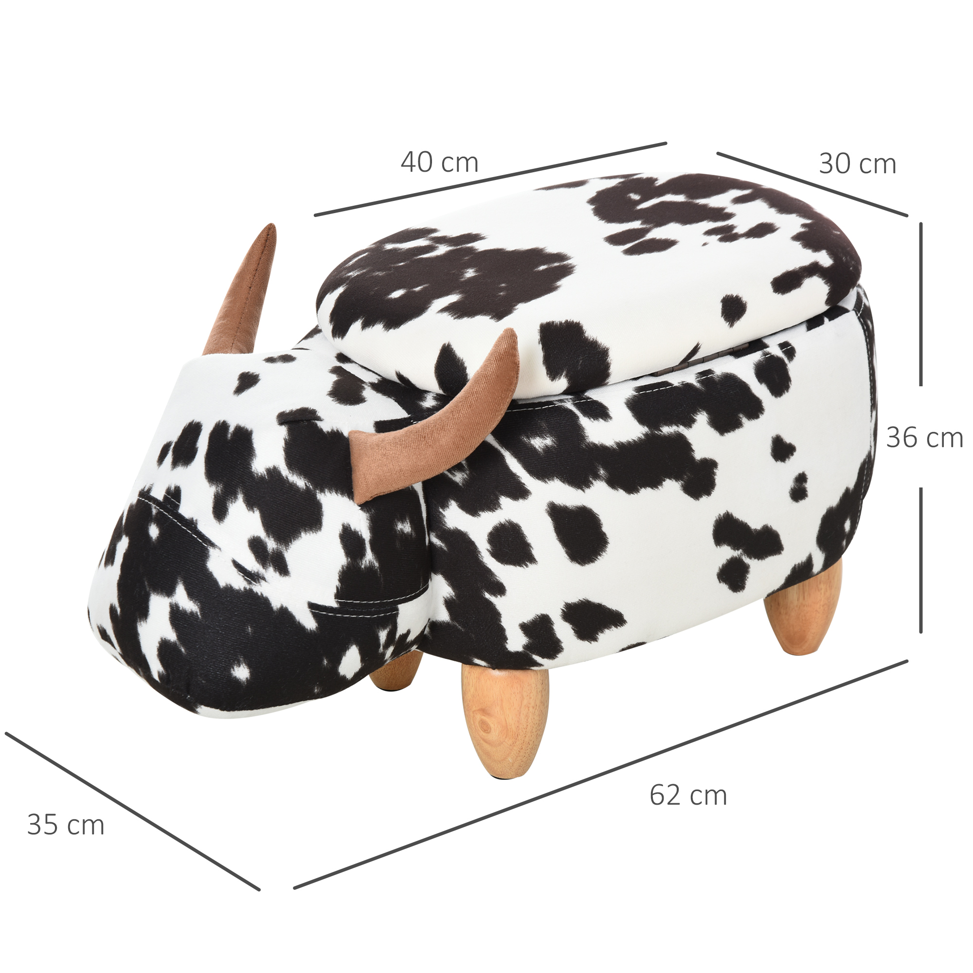 Tierhocker, Dekohocker mit Stauraum, Polsterhocker, Sitzhocker, Sitzbank mit Tier-Design, für Wohnzimmer, Schweinchen Fußbank, Schwarz+Weiß, 62 x 35 x 36 cm