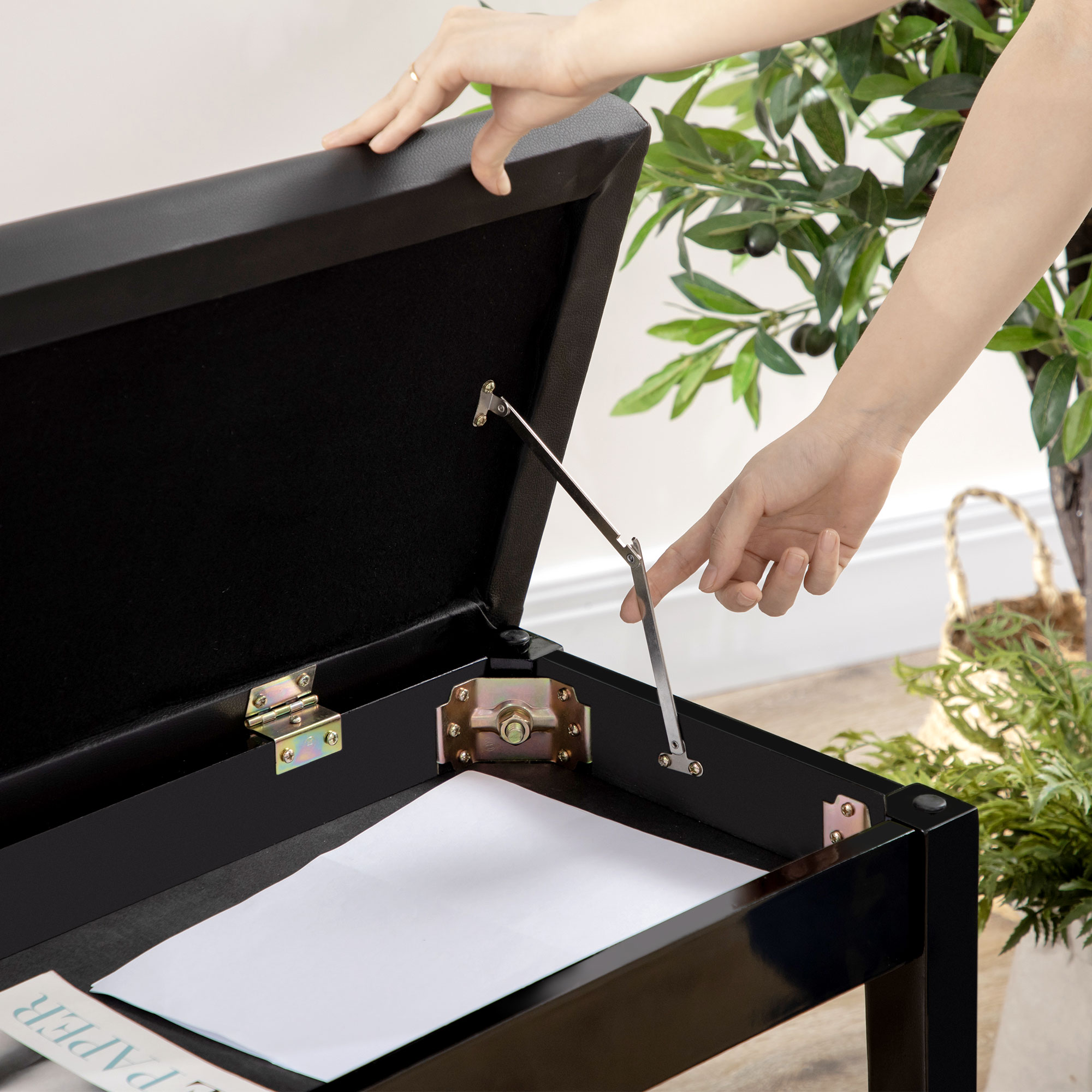 Klavierbank, Pianobank für 1 Person, gepolstert, Holzbeine, Schwarz