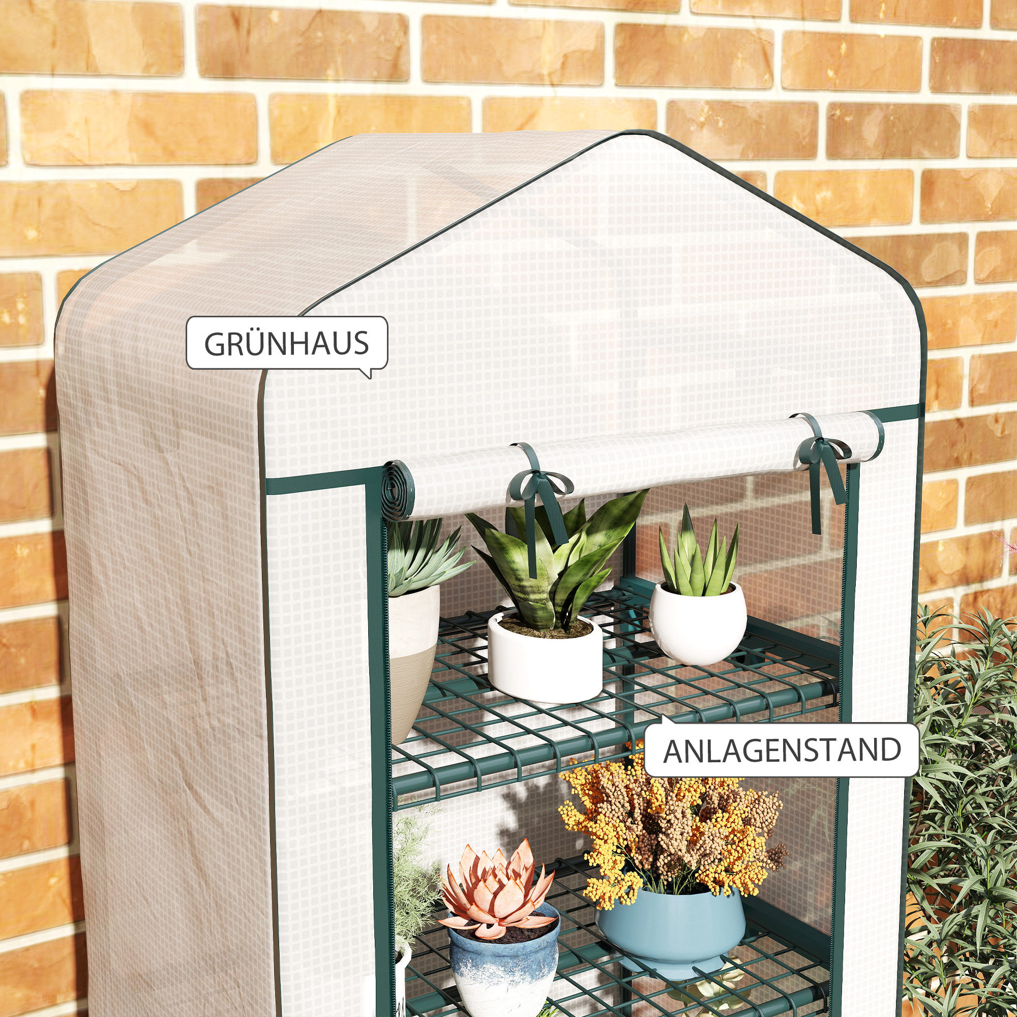 Folien-Gewächshaus, Treibhaus, Mini-Gewächshaus, Pflanzenhaus, Frühbeet, 4 Regalfächer, 69 x 50 x 165 cm, Weiß