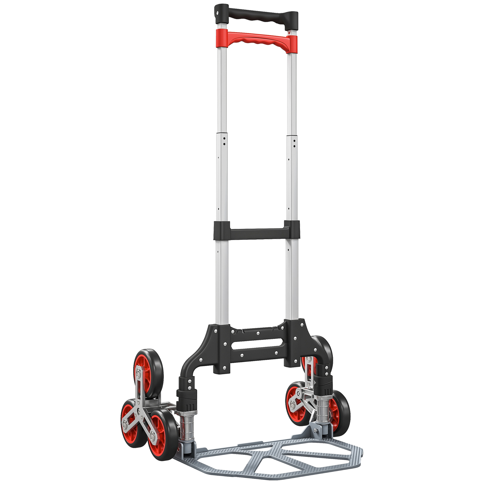Faltbarer Treppensteiger-Trolley, 6-Rad-System, trägt 70 kg, Aluminium, Rot Faltbarer Treppensteiger-Trolley, 6-Rad-System, trägt 70 kg, Aluminium, Rot