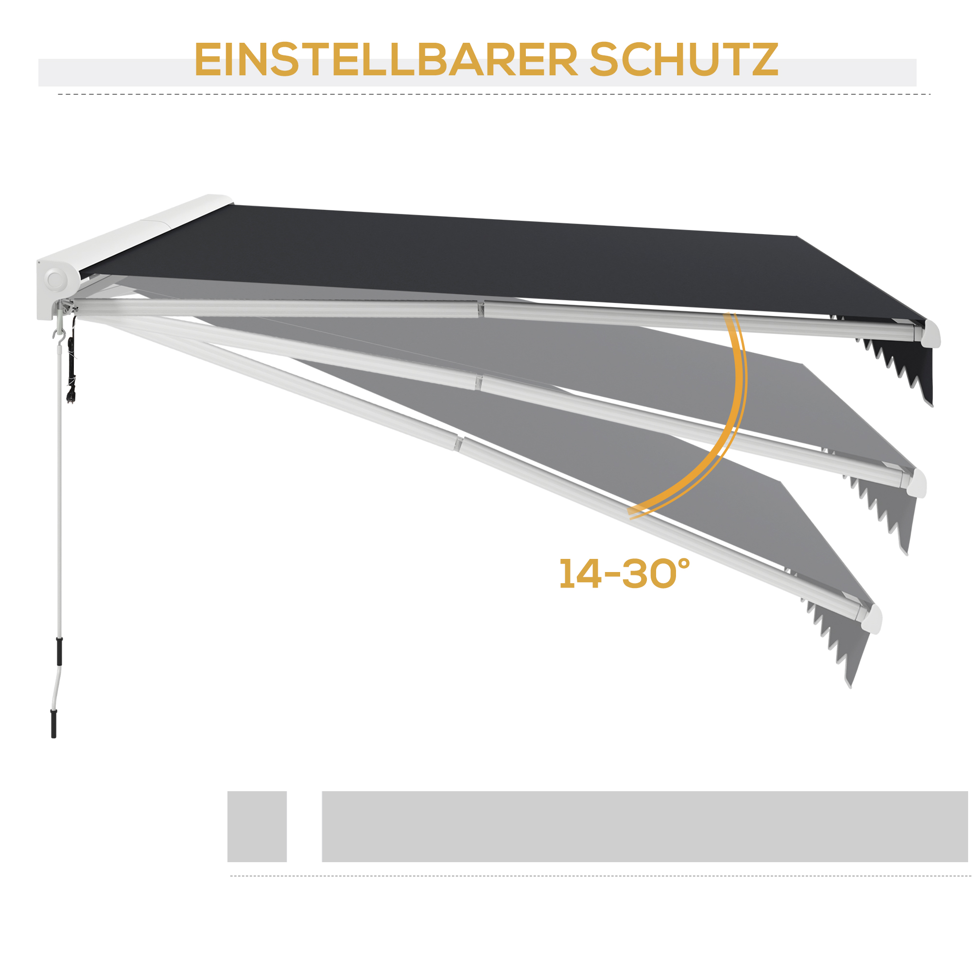 Markise, elektrisch/manuell ausfahrbar, Halbkassette, Fernbedienung, Aluminiumrahmen, 4 x 3 m, Grau
