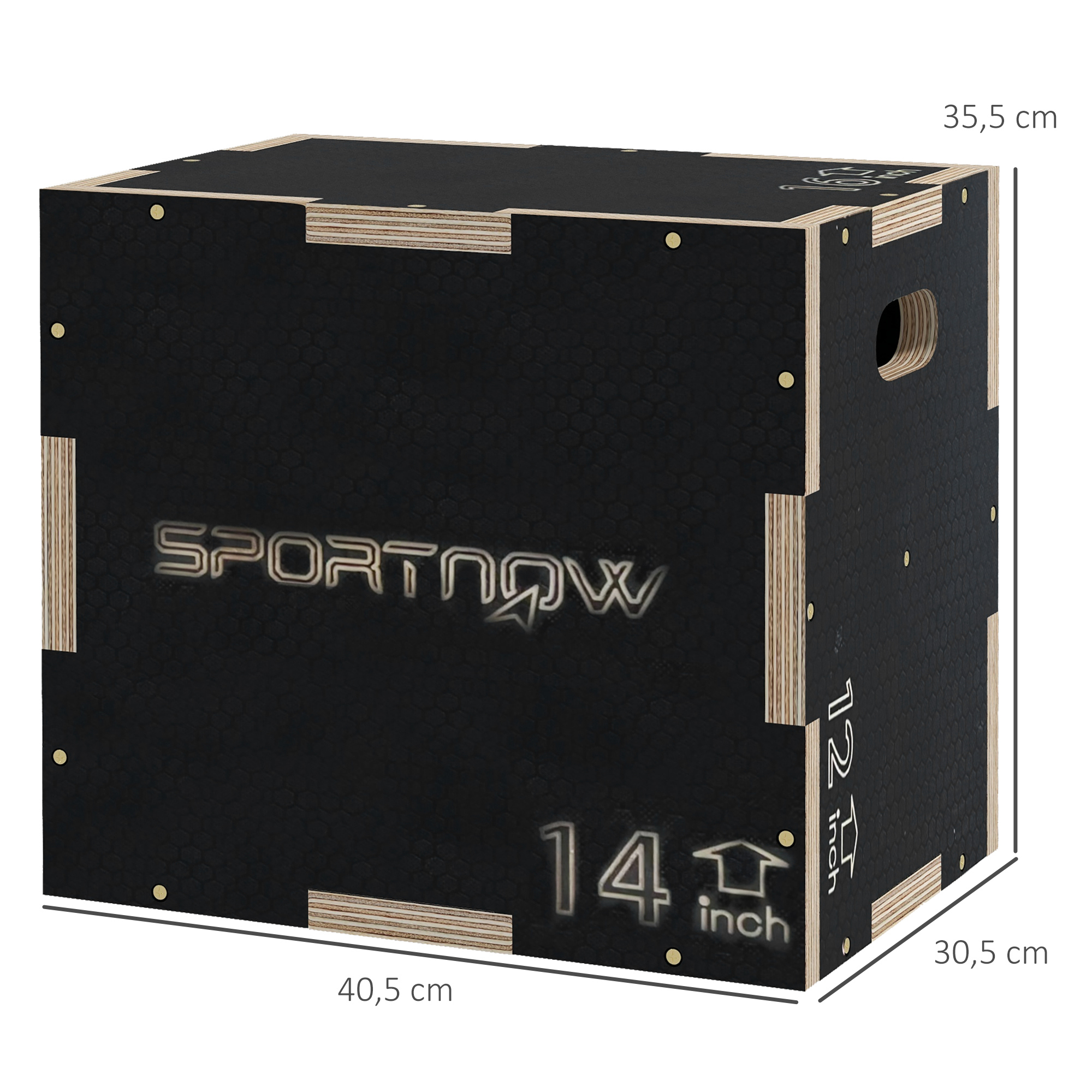 Plyo-Box/Sprungbox, robust, 40,5 x 35,5 x 30,5 cm, Schwarz, Griff 10x3,5 cm, bis 120 kg