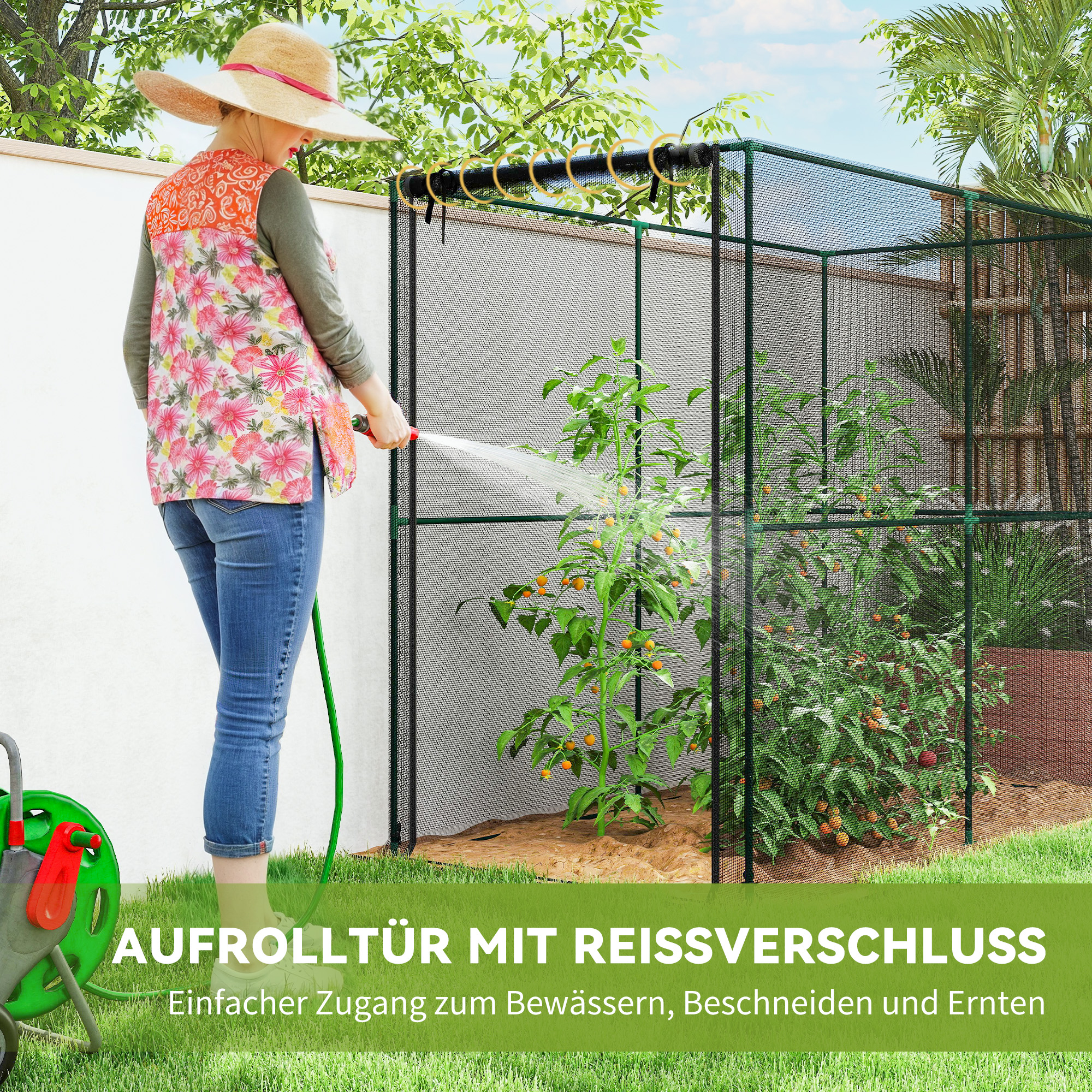 Obstkäfig, Pflanzenschutznetz mit Reißverschlusstür, Schutz vor Vögeln, Insekten und kleinen Tieren, Schwarz