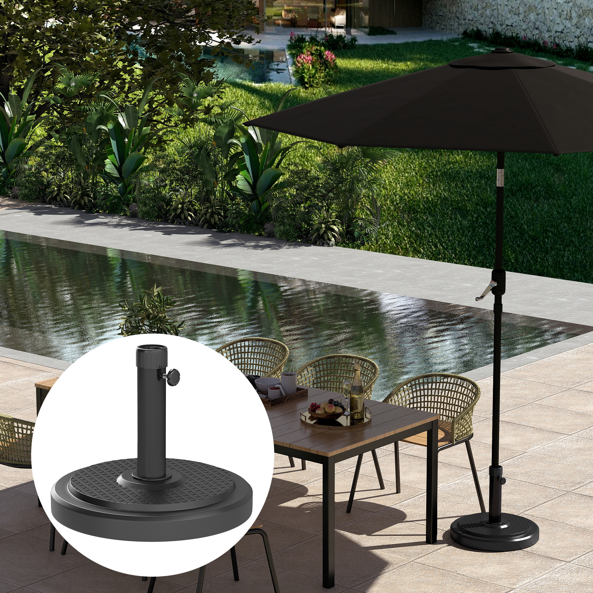 Sonnenschirmständer aus Zement 22kg Rund Schirmständer mit Feststellknopf, für Sonnenschirm 38mm/48mm