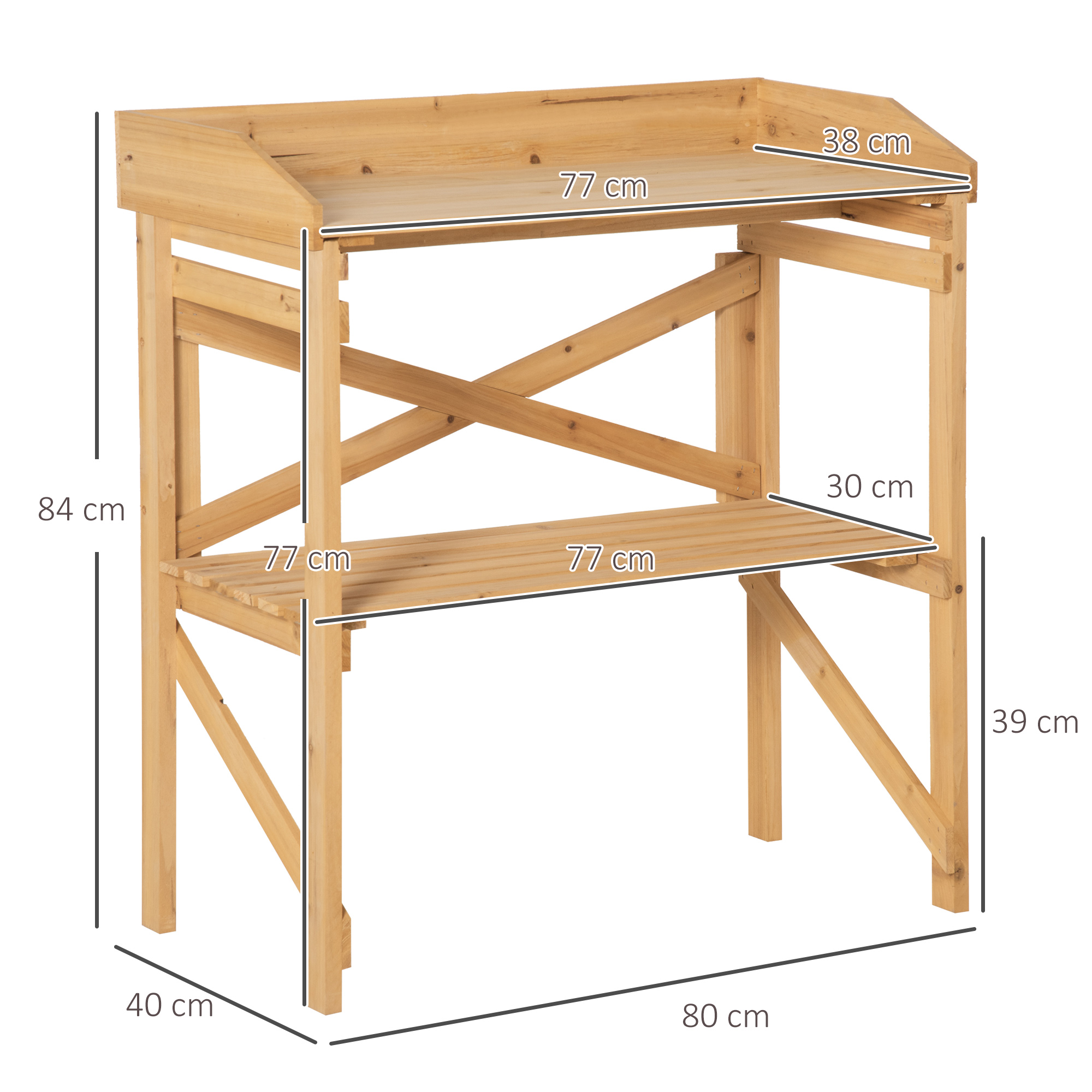 Pflanztisch mit Ablagefläche Blumentisch Gärtnertisch Garten Holz Hellbraun 80 x 40 x 84 cm