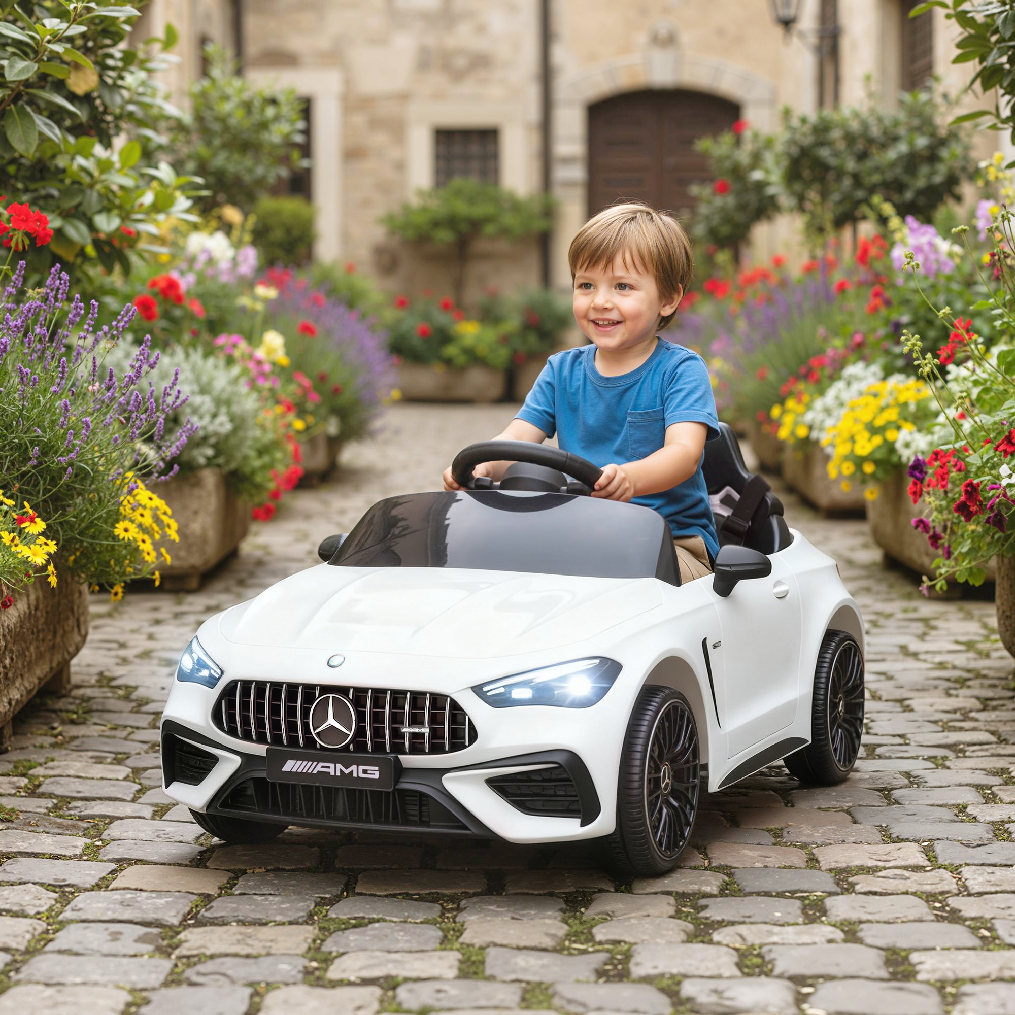 Kinder-Elektroauto, Mercedes-Design, 12V Motoren, Fernbedienung, LED-Lichter, Musik, für 3-6 Jahren Kinder, Weiß