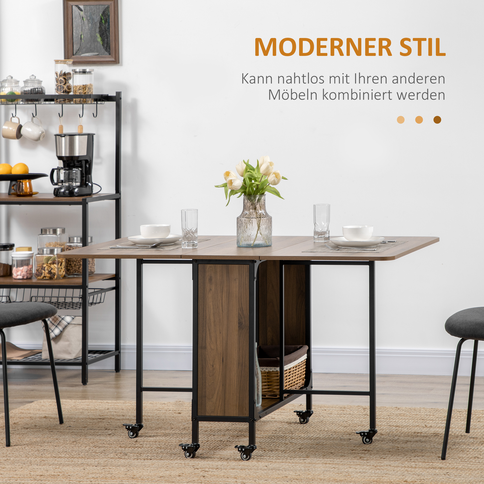 Mobiler Klapptisch Klapptisch, 2 klappbare Flächen, 130 cm x 80 cm x 74 cm, Braun