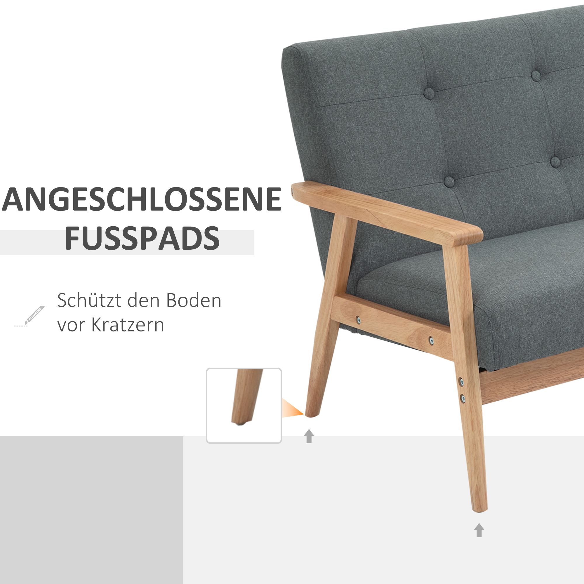 2-Sitzer Sofa, Couch mit Armlehnen, Rückenkissen, Wohnzimmersofa mit Leinenoptik, Polstersofa für Wohnzimmer, Schlafzimmer 115 x 66,5 x 73 cm, Dunkelgrau
