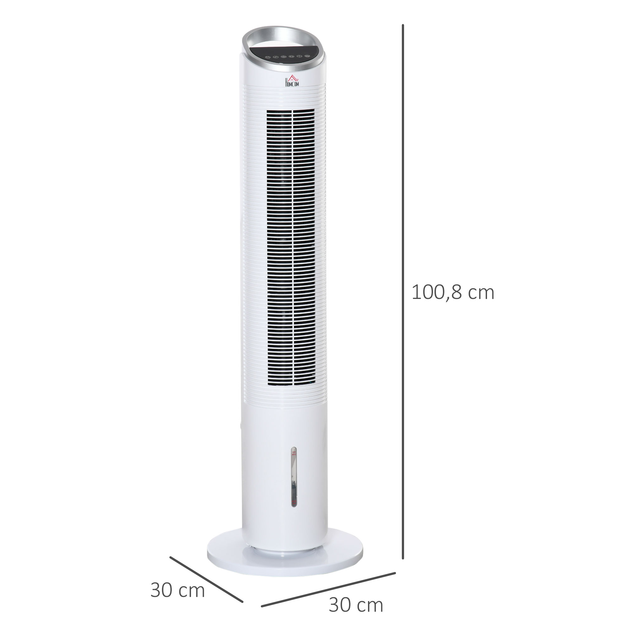 Turmventilator mit Wasserkühlung und Fernbedienung 60W 20? 30 cm x 30 cm x 100,8 cm 3 Modi Weiß